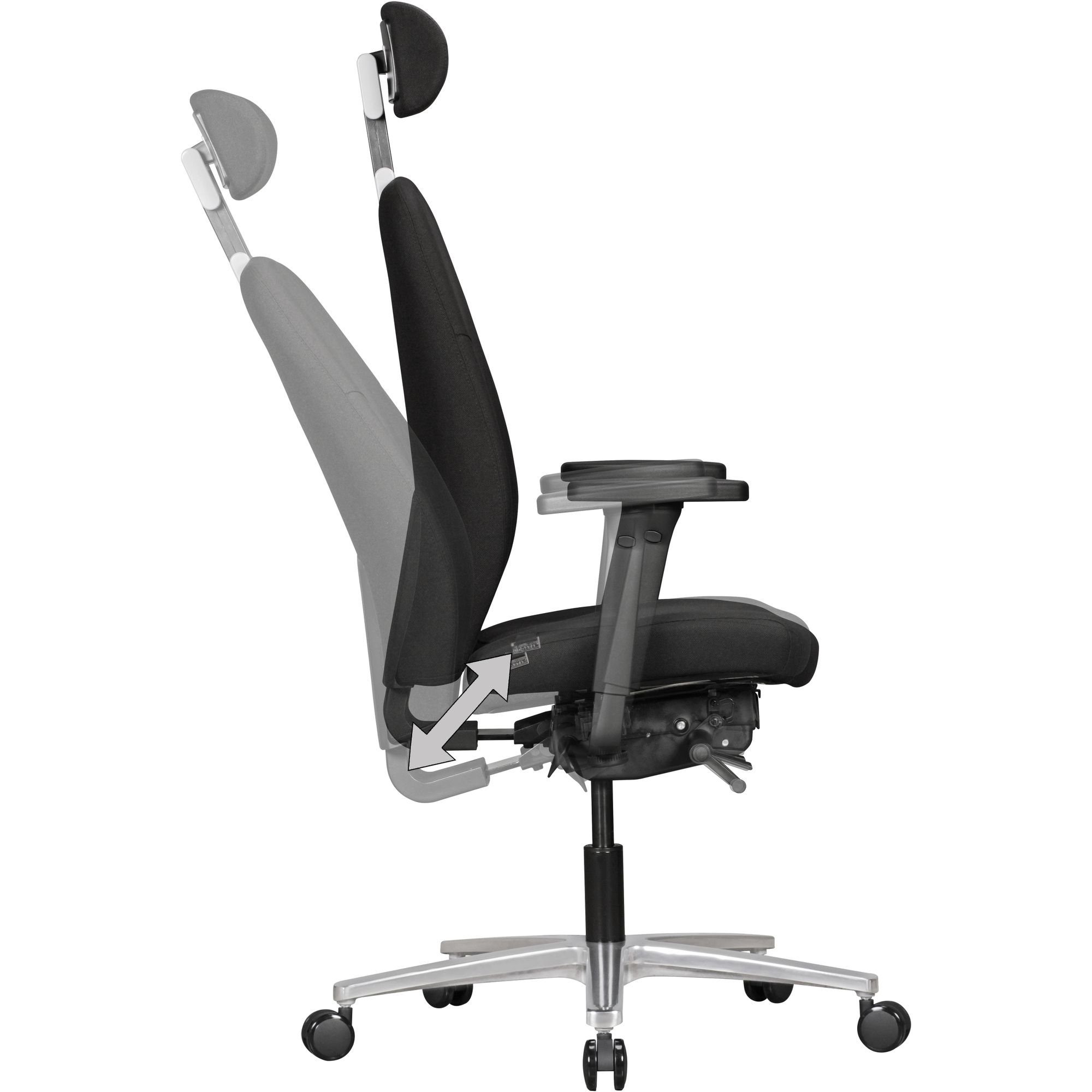 & ergonomisch in Synchromechanik Stoff-Bezug Design Chef-Sessel & Bürostuhl & Bürostuhl mit Bürostuhl Drehstuhl Schwarz, Armlehnen, Schreibtisch-Stuhl Kopfstütze mit mit in Kopfstütze verstellbaren 120 möbelando kg Schwarz, Stoff-Bezug