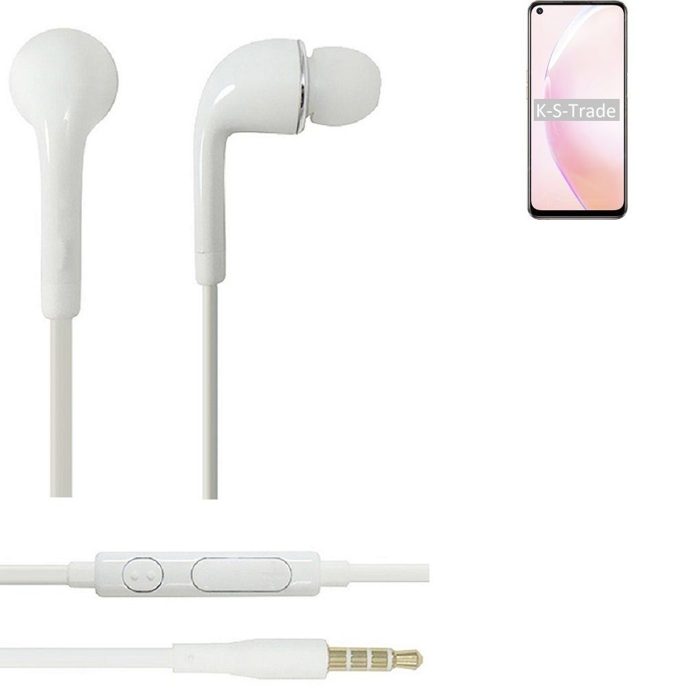 K-S-Trade für Oppo A93s 5G In-Ear-Kopfhörer (Kopfhörer Headset mit Mikrofon u Lautstärkeregler weiß 3,5mm) | In-Ear-Kopfhörer