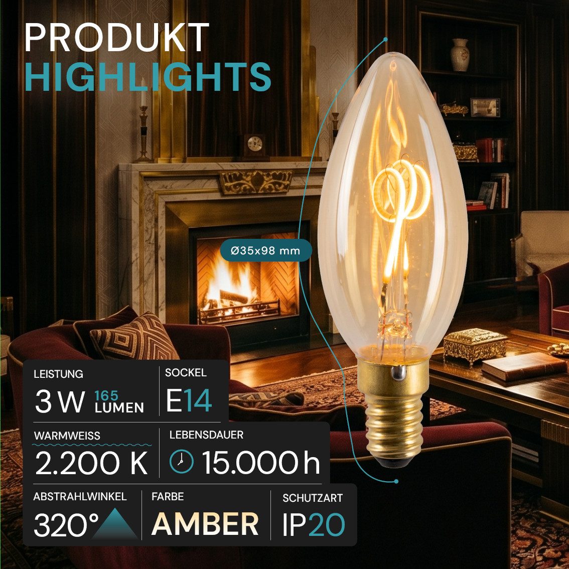 LUXULA LED-Leuchtmittel LUXULA E14 Leuchtmittel 3W 2200K Warmweiß LED Lampe Dimmbar, E14, Warmweiß