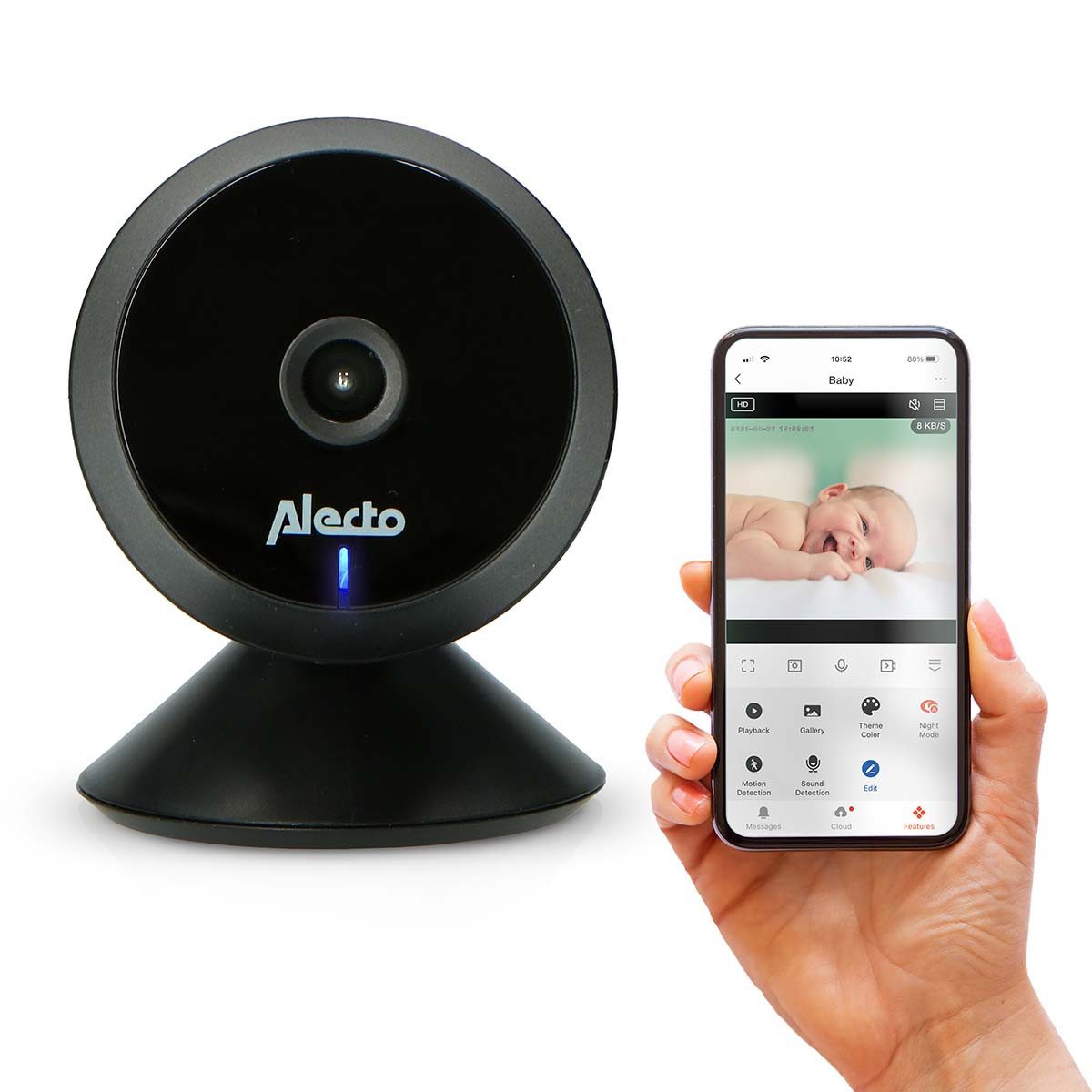 Alecto Video-Babyphone SMARTBABY5BK, 1-tlg., WLAN, HD-Kamera, Push-Benachrichtigungen, Smartphone-Kompatibilität