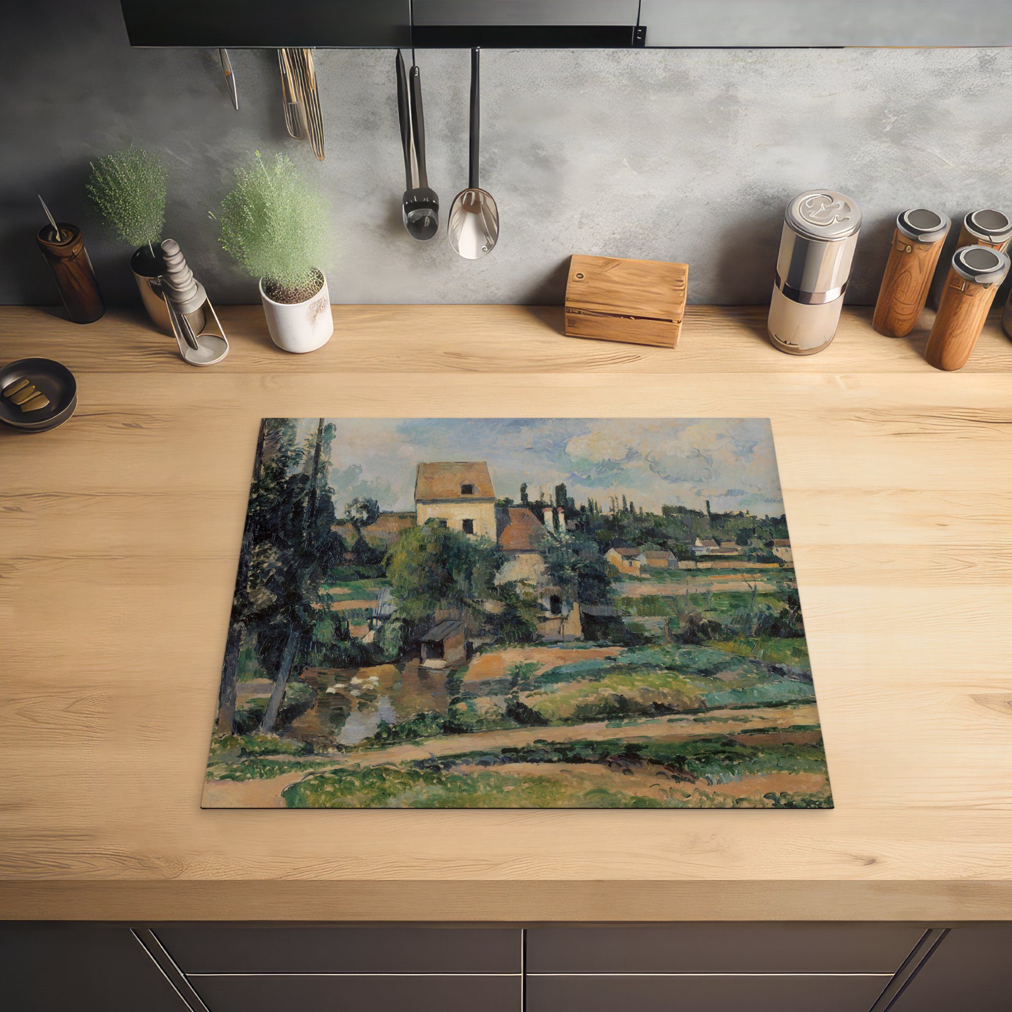 Pontoise von Ceranfeldabdeckung Arbeitsfläche von Cézanne, Mobile Vinyl, MuchoWow (1 - Die Gemälde Mühle 60x52 Paul tlg), cm, Herdblende-/Abdeckplatte nutzbar,