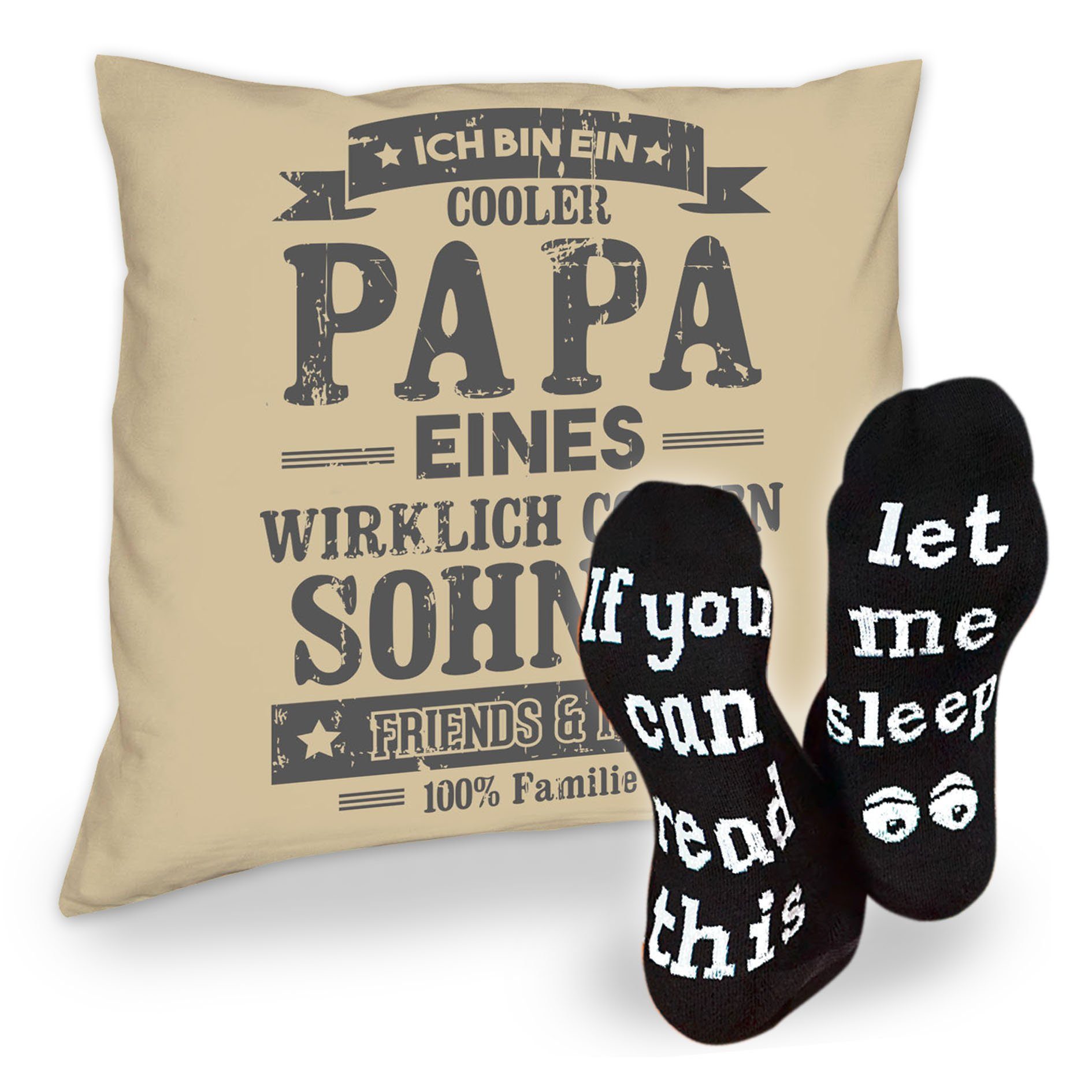 Dekokissen Geburstag Weihnachten Soreso® Cooler Socken & eines Sohnes Sprüche beige Sleep, Vatertag Kissen Papa Geschenk