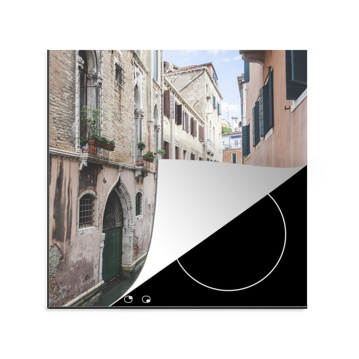 MuchoWow Herdblende-/Abdeckplatte Venedig - Italien - Kanal, Vinyl, (1 tlg), 78x78 cm, Ceranfeldabdeckung, Arbeitsplatte für küche