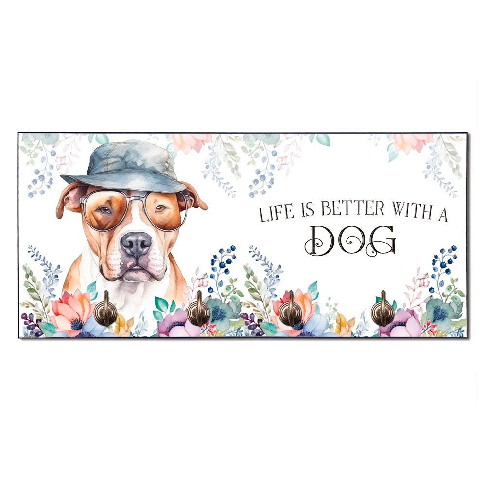 Cadouri Wandgarderobe STAFFORDSHIRE TERRIER Hundegarderobe - Wandboard für Hundezubehör (Garderobe mit 4 Haken), MDF, mit abgeschrägten Ecken, handgefertigt, für Hundebesitzer