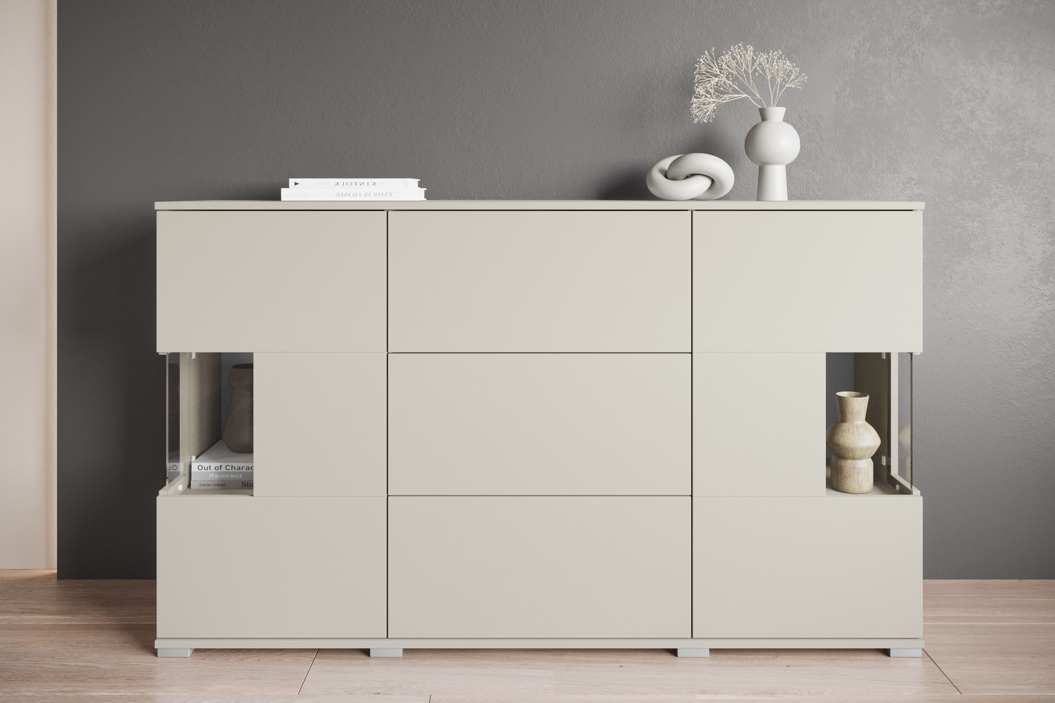 INOSIGN Sideboard Kenia (1 St), Sideboard mit 3 Висувні ящики, 6 Fächern, Glastüren, Breite 150 cm