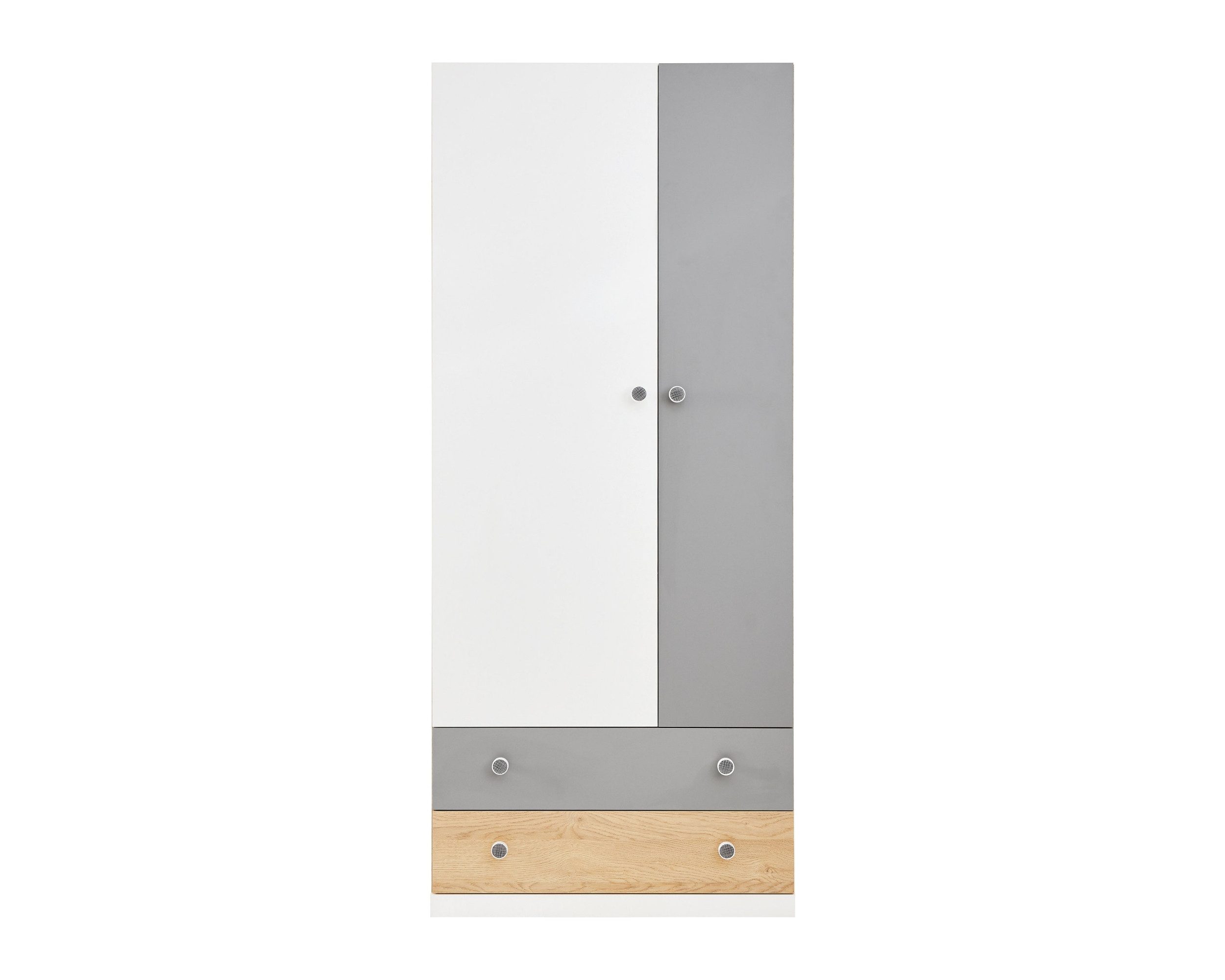 Deine Möbel 24 Kinderkleiderschrank POKO 03 80 / 190 / 50 cm [B/H/T] in Biskuiteiche / Weiß Lux / Grau
