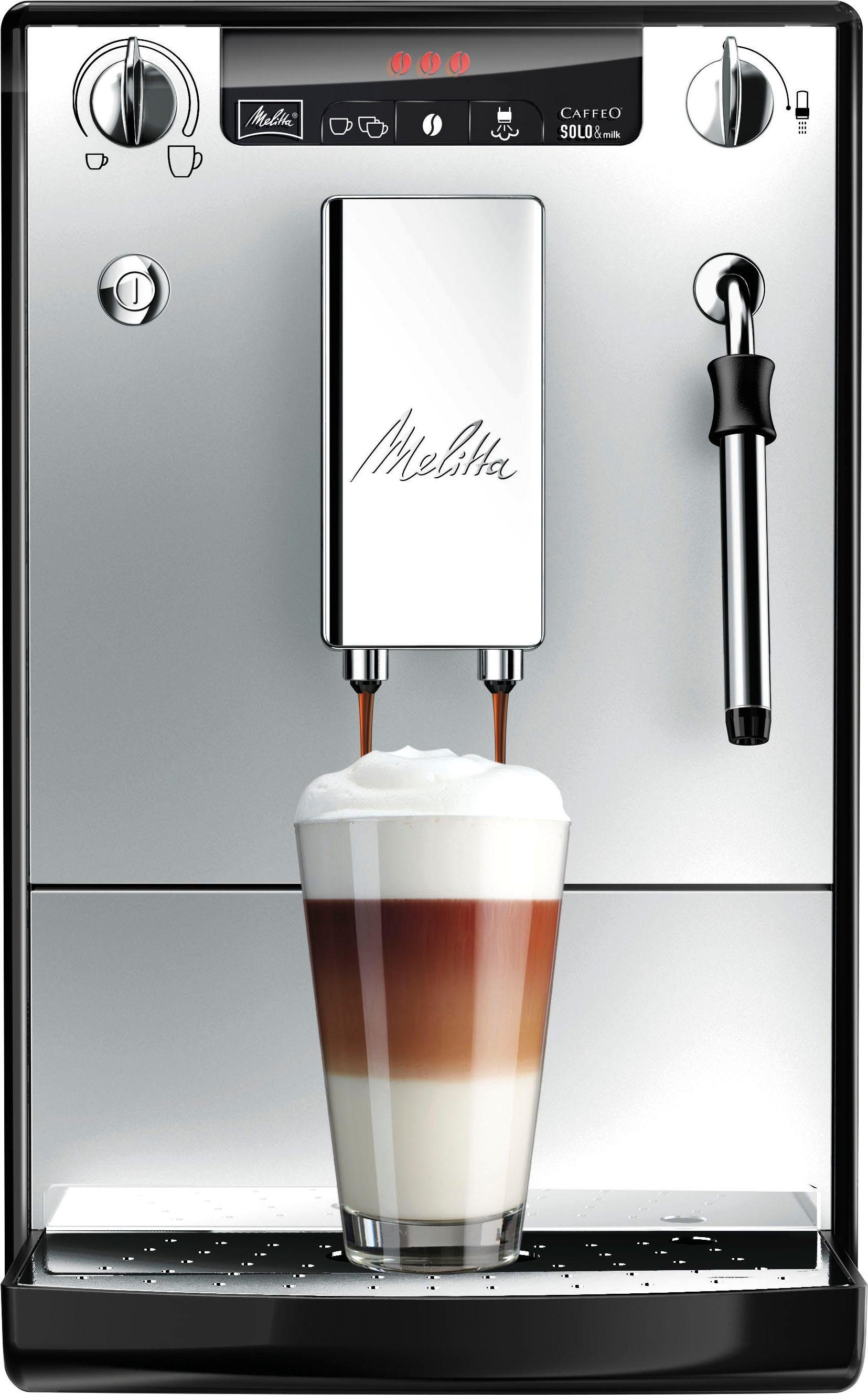 Melitta Kaffeevollautomat Solo® & Milk Milchschaum per Touch, silber/schwarz, & Café crème Düse E953-202, Espresso One für