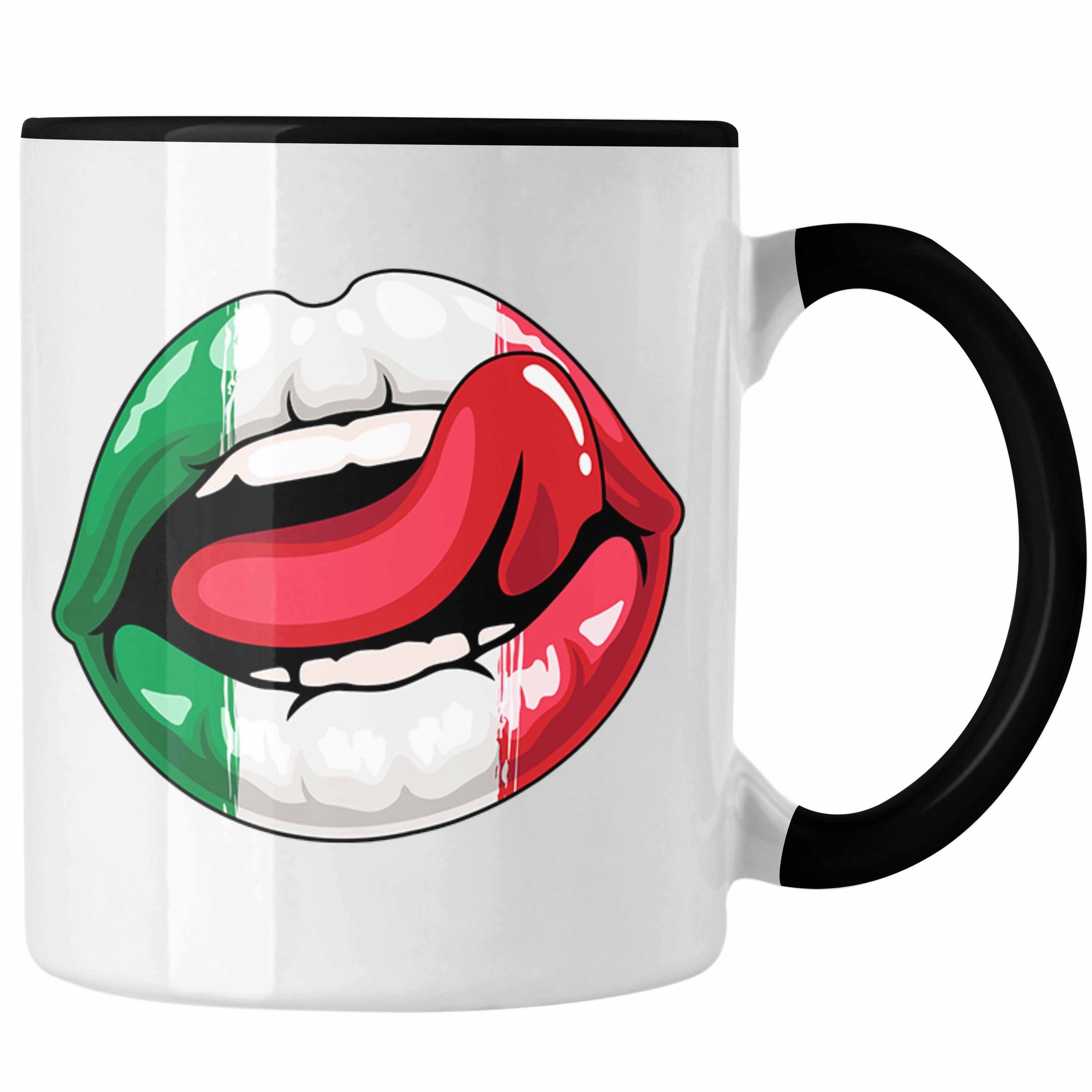 Trendation Tasse Italien Tasse Geschenk Lippen Italiener Geschenkidee Sprüche Schwarz