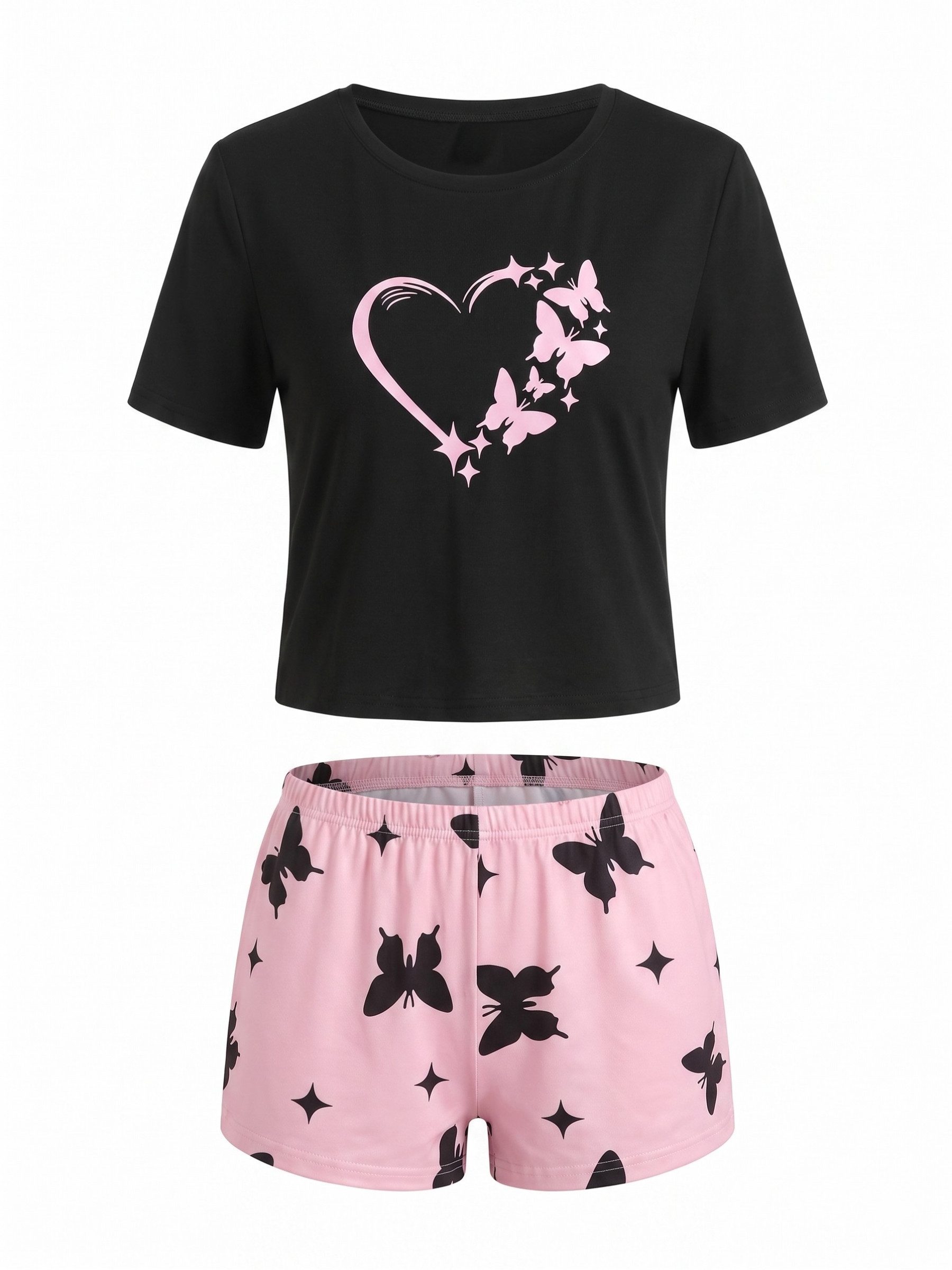 Elegant Love Shorty Damen-Pyjama Set – Nachtwäsche, Loungewear (Set, 2 tlg., Kurzarm-Shirt & Shorts) Bequeme Homewear & Schlafanzug – ideal für ruhige Nächte – Bild 2 von 5
