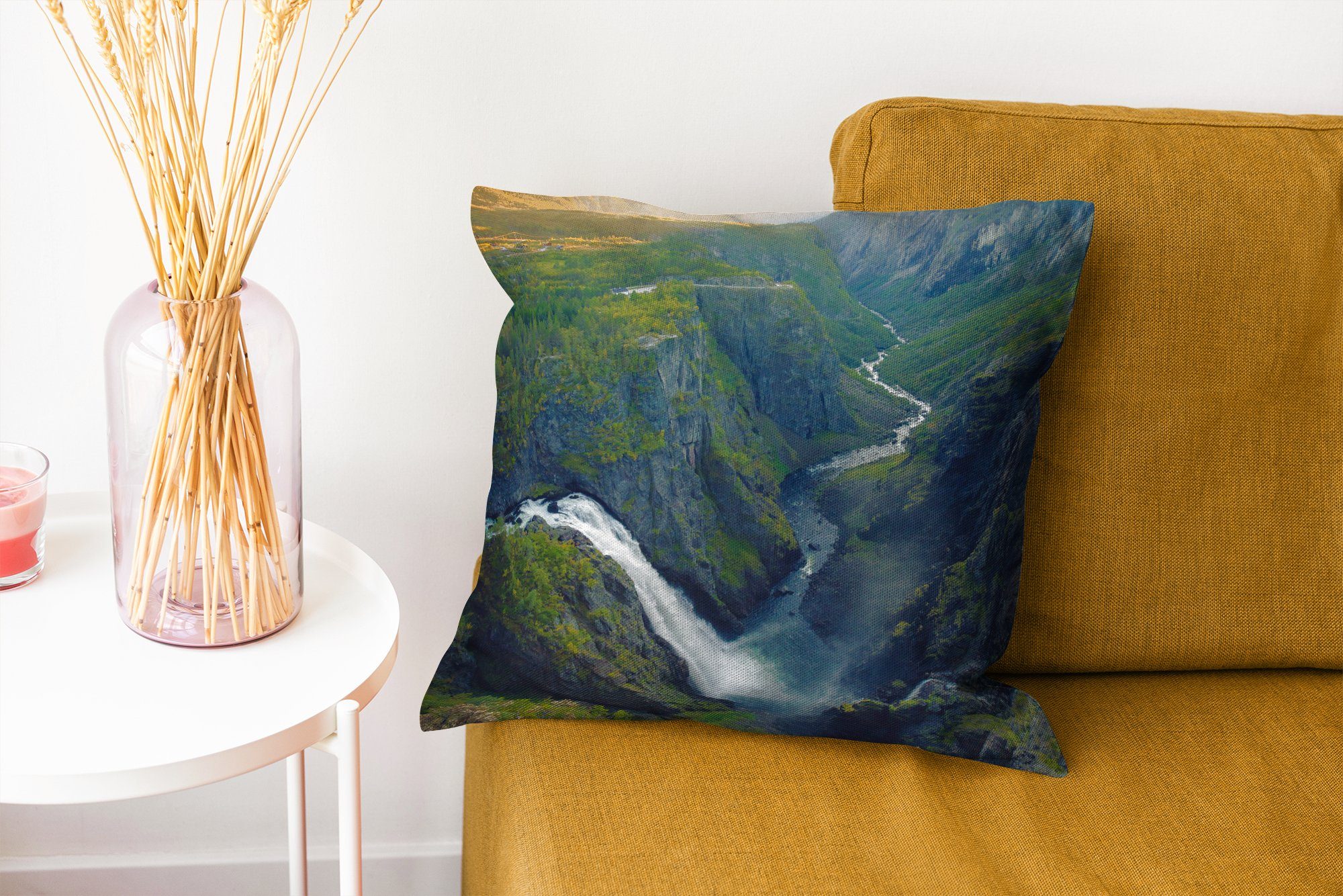 MuchoWow Dekokissen Wasserfall in Deko, Sofakissen Füllung Wohzimmer, Schlafzimmer, Zierkissen Norwegen, mit für