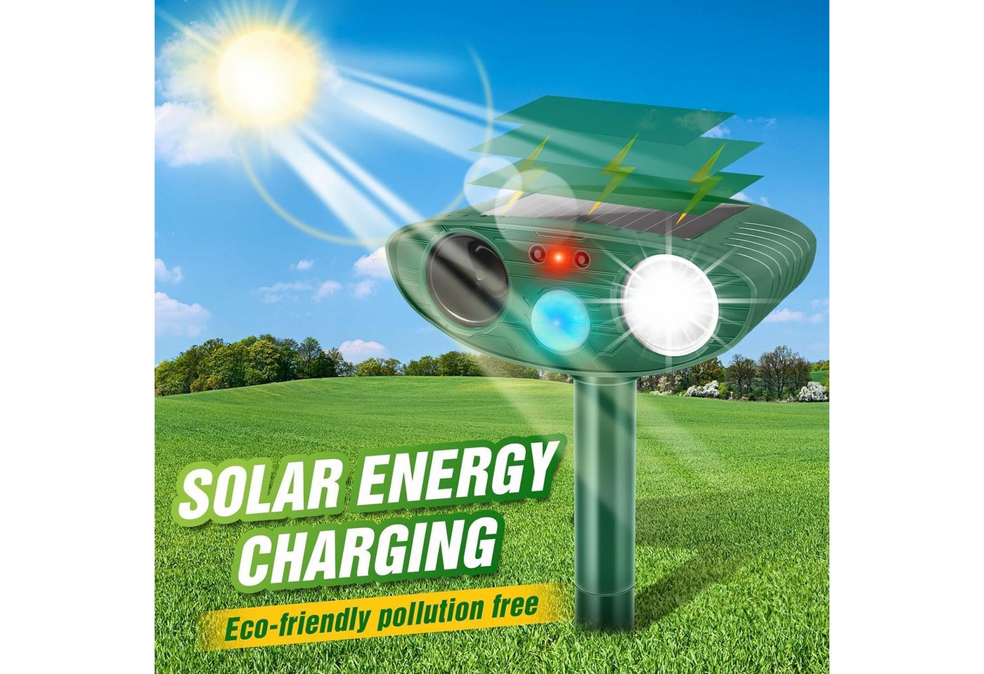 Thumbnail - BlingBin Ultraschall-Tierabwehr Solar Tiervertreiber, Katzenvertreiber Ultraschall Tierabwehr, 1er Set 1-tlg., 15 x 38cm...