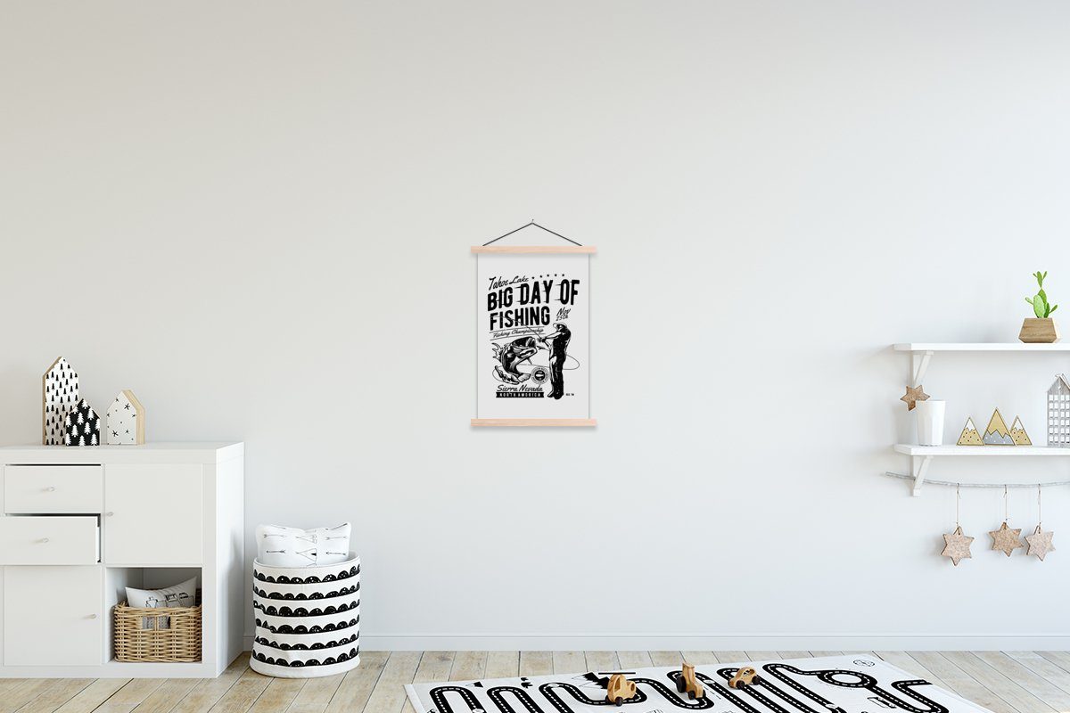 MuchoWow Poster Angeln - Angeln - Jahrgang, (1 St), Posterleiste, Textilposter für Wohnzimmer, Bilderleiste, Magnetisch