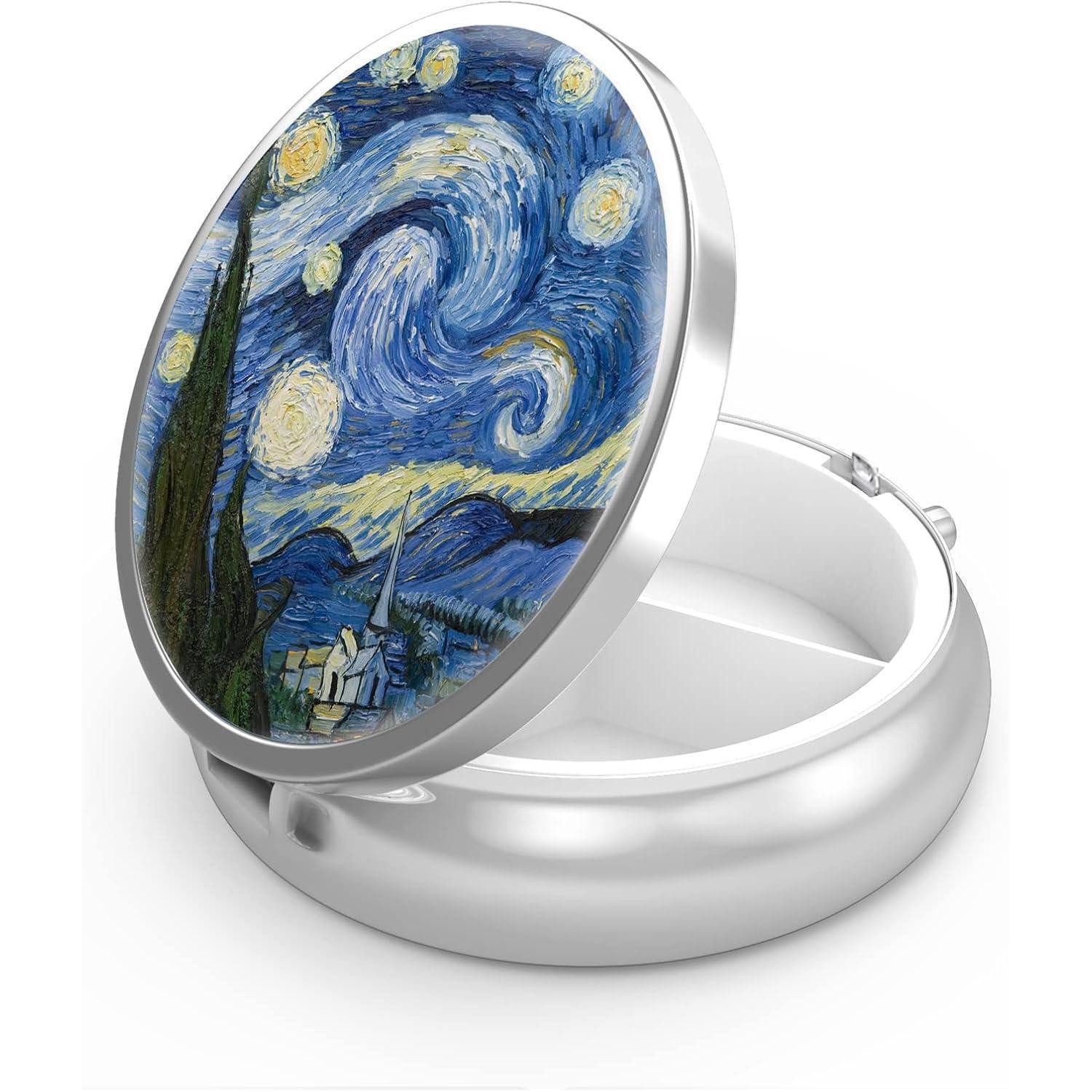 LuxusKollektion Pillendose Pillendose Van Gogh Sternennacht Tragbare Metall Pillendose 3 Fächer