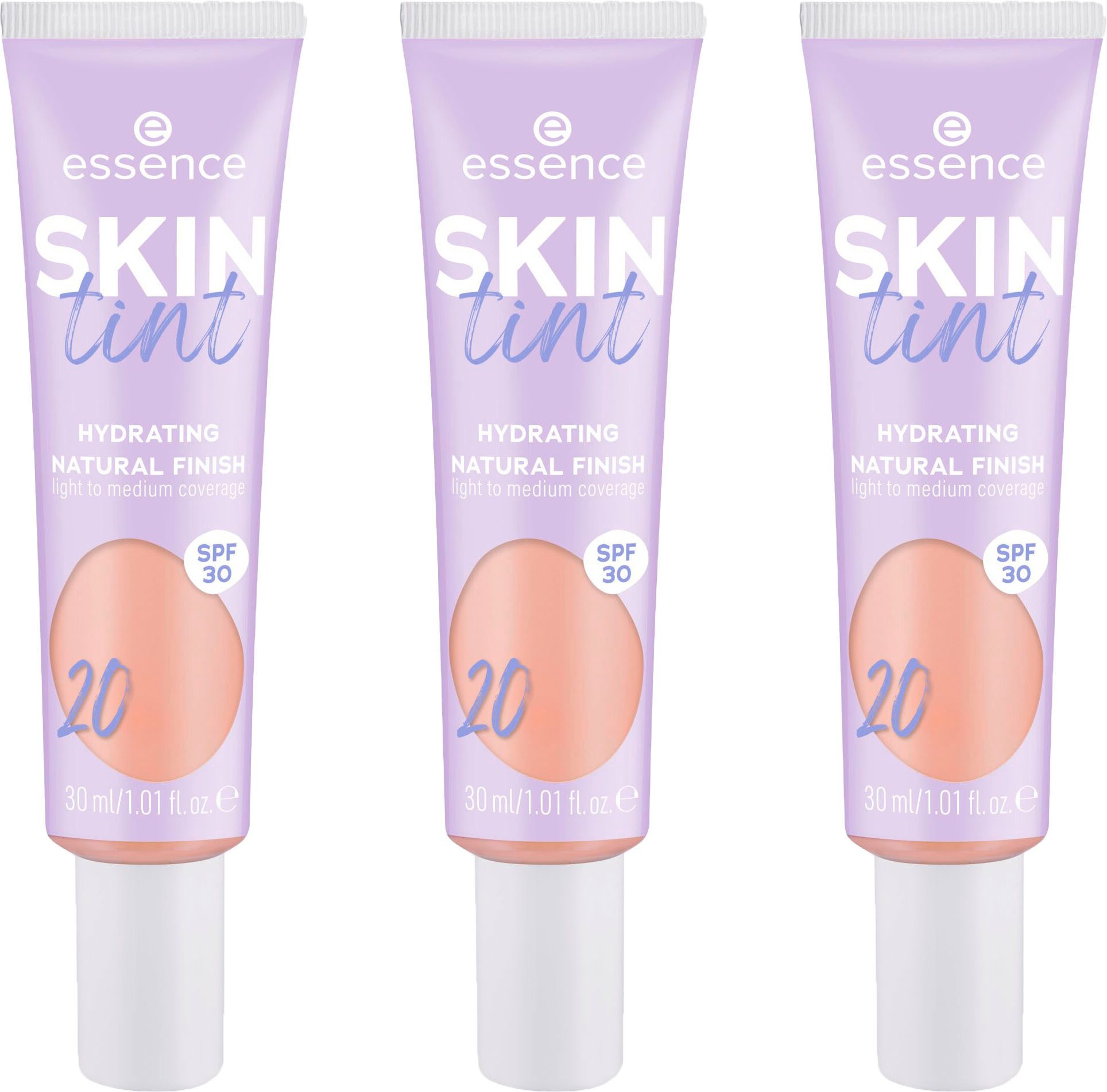 Essence Foundation SKIN tint, 3er Pack, mit veganen Inhaltsstoffen