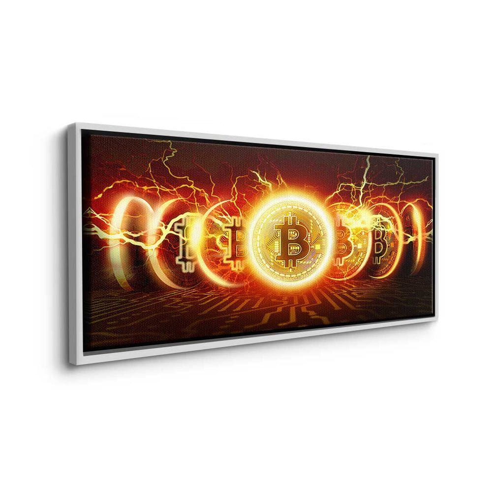 Fire - Bitcoin Premium Bitcoin DOTCOMCANVAS® Trading - Explosion Leinwandbild Explosion, - schwarzer Rahmen Leinwandbild Fire Crypto