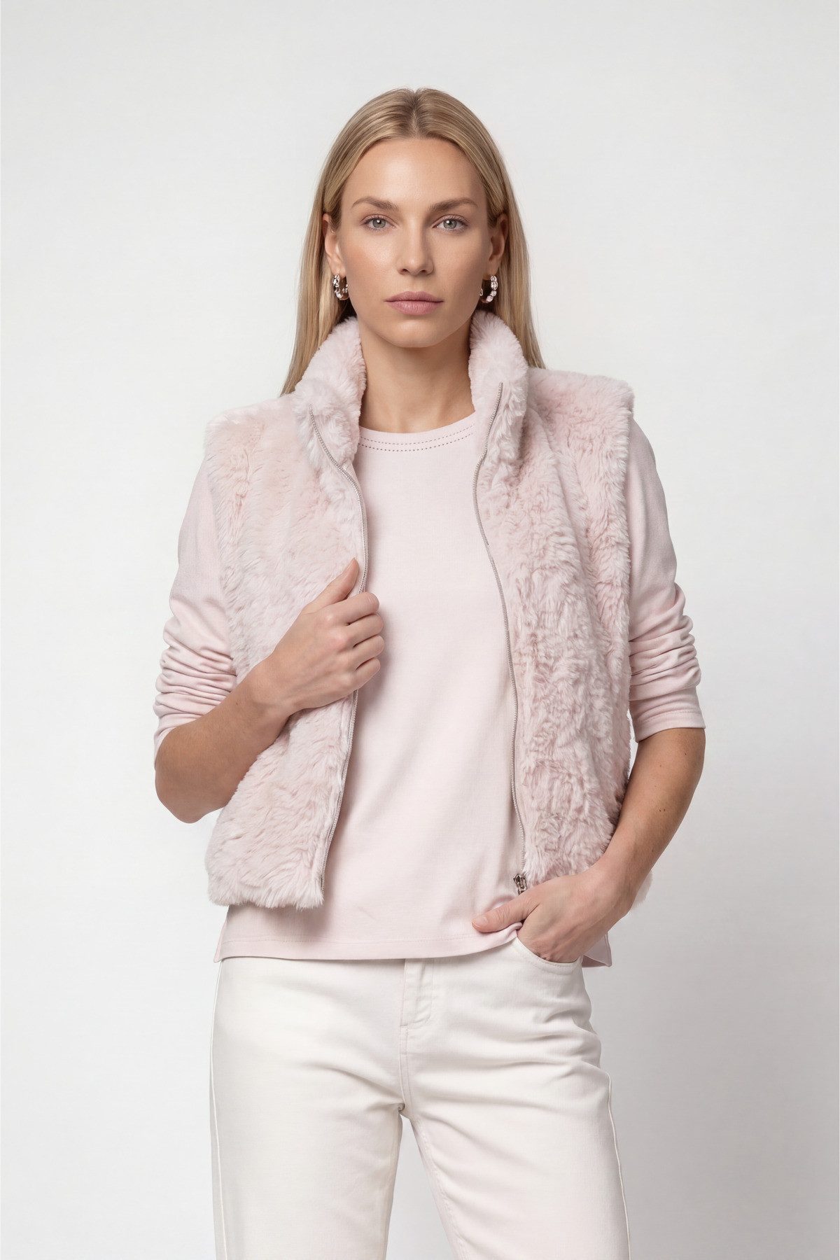 Monari Fellimitatweste Weste Basic fake fur Regular fit mit Stehkragen