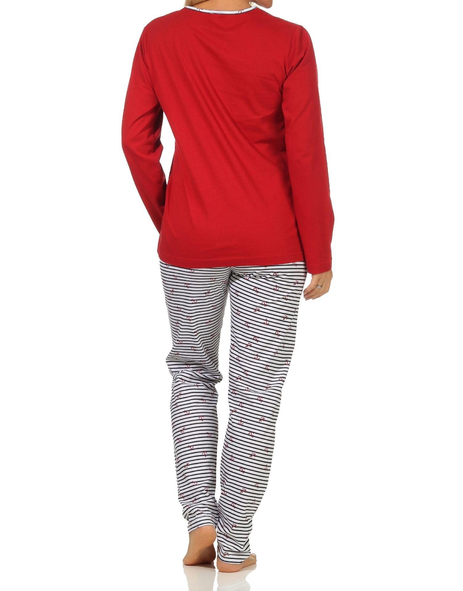 RELAX by Normann Pyjama Damen langarm Schlafanzug in maritimer Streifen Optik - 122 10 717
