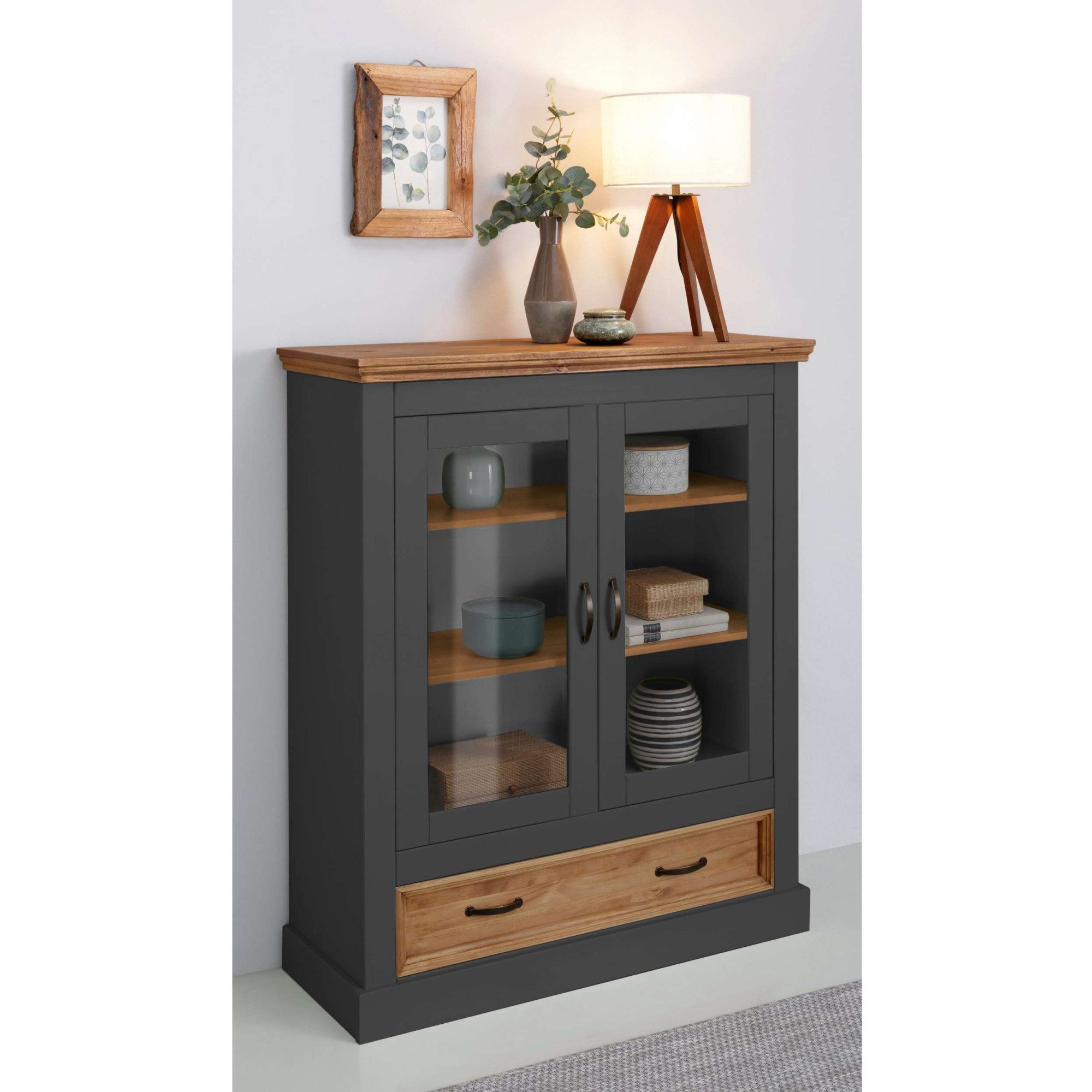 Home affaire Vitrine "Selma Highboard", aus massivem Kiefernholz, mit Griff günstig online kaufen
