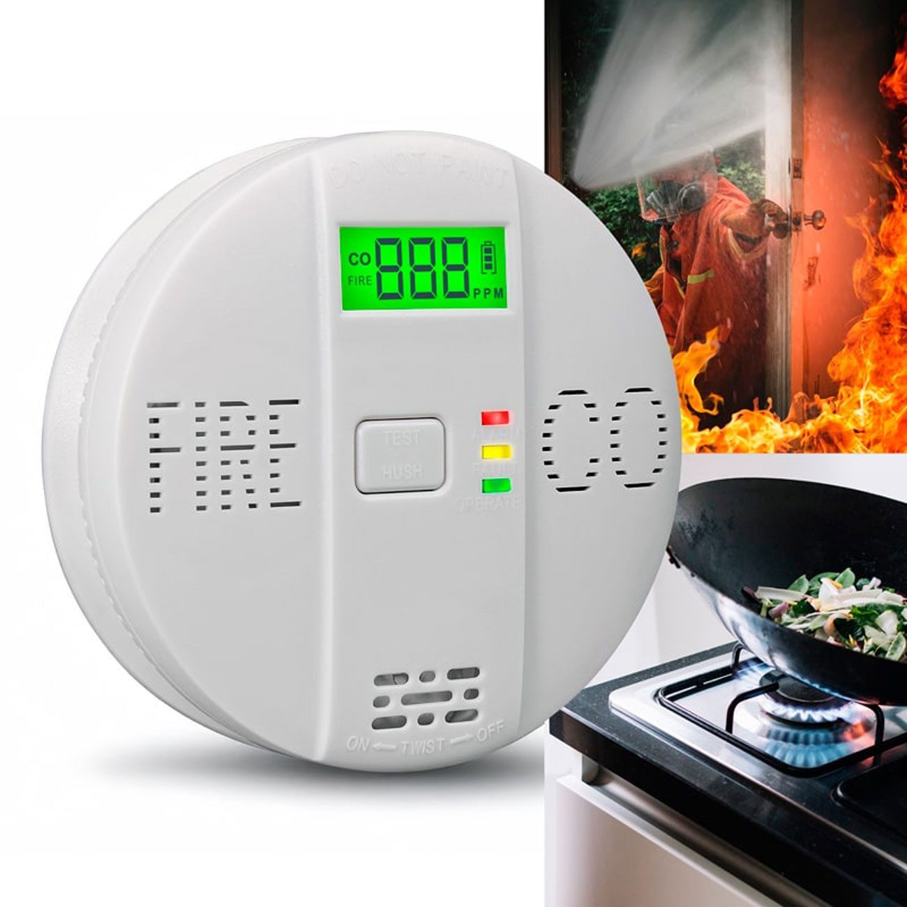 EAXUS CO Rauchmelder Kombigerät Air-Guard Duo Brand- & Kohlenmonoxidalarm CO-Melder (STN-LCD-Display)