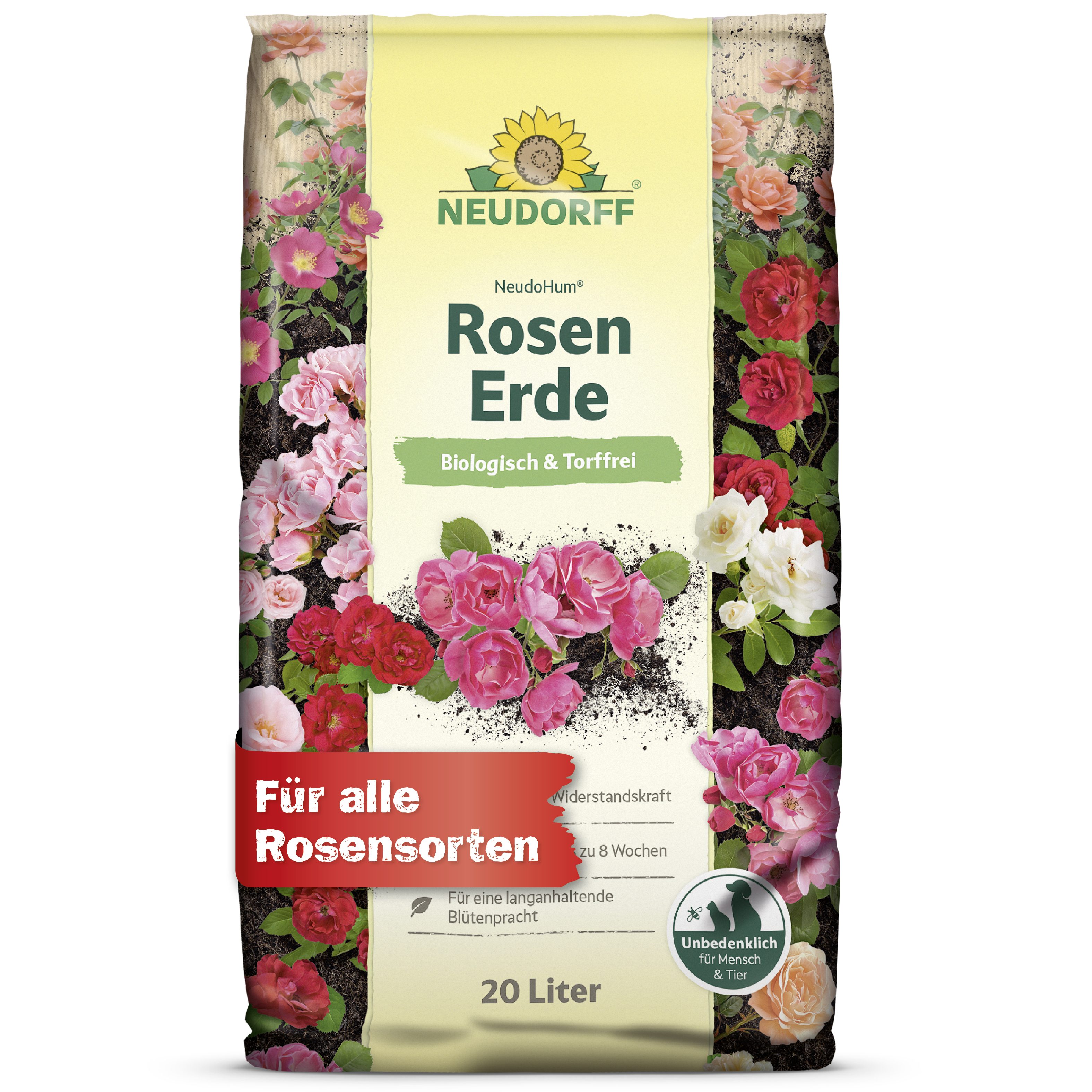 Neudorff Spezialerde NeudoHum RosenErde 20 Liter, mit Organische Grunddüngung, (Einzelartikel, Für eine langanhaltende Blütenpracht), Verbessert die Widerstandskraft, vorgedüngt für bis zu 4 Wochen