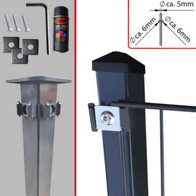 Fischer und Adamek Gartenzaun Doppelstabmattenzaun 6/5/6, (Anthrazit, inkl 2 Eckpfosten), Komplett Set