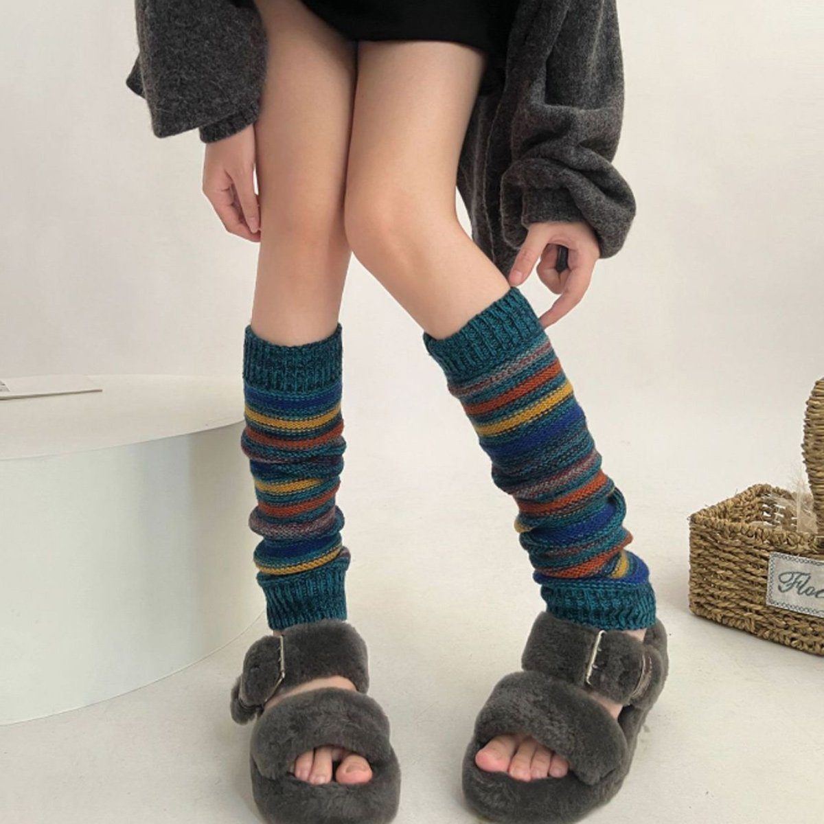 Warmers Stil,Winter Blau Damen Beinstulpen Jormftte Beinwärmer,Böhmischer Abdeckung Socken