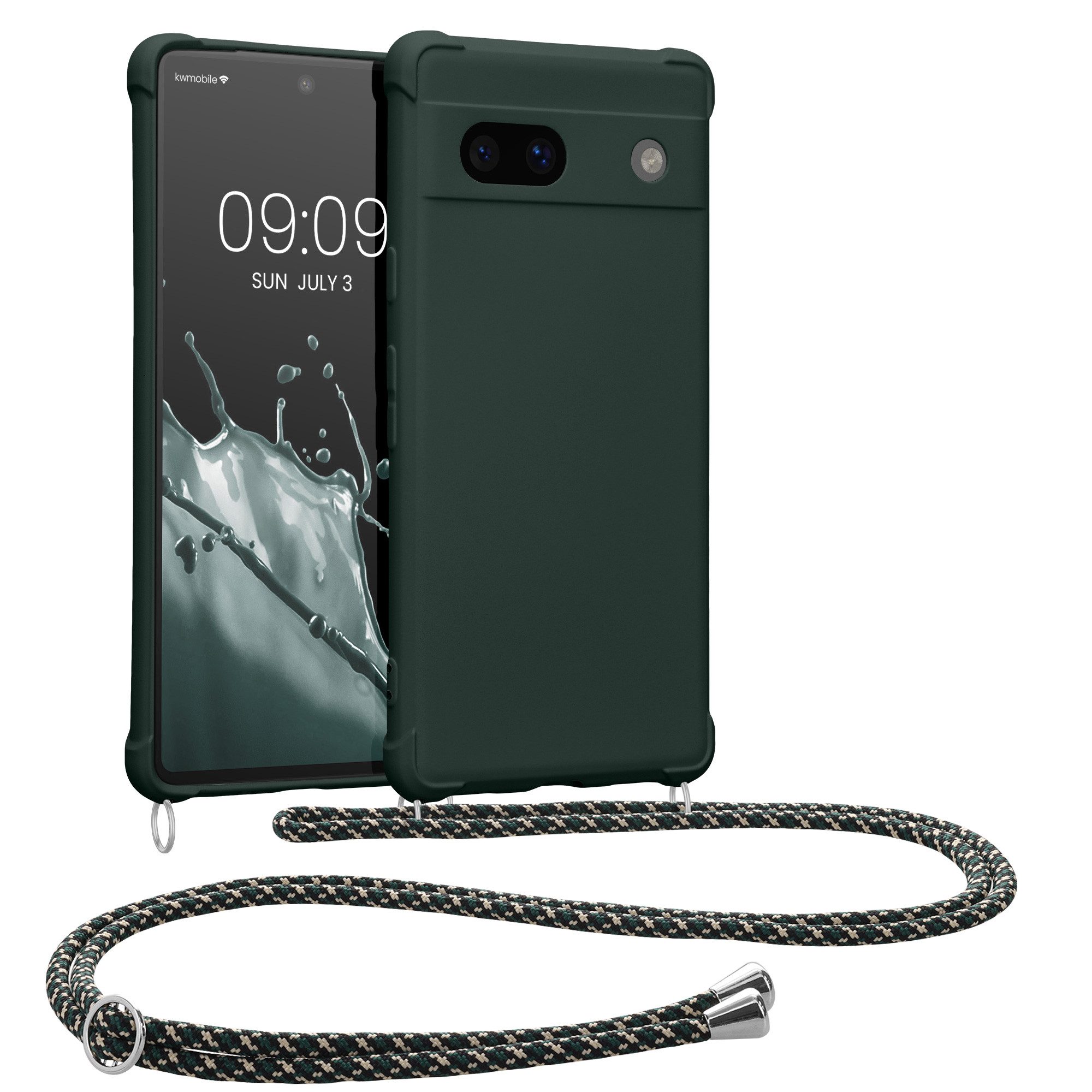 kwmobile Etui Hülle für Google Pixel 7a, mit Metall Kette zum Umhängen - Silikon Handy Cover Case Schutzhülle