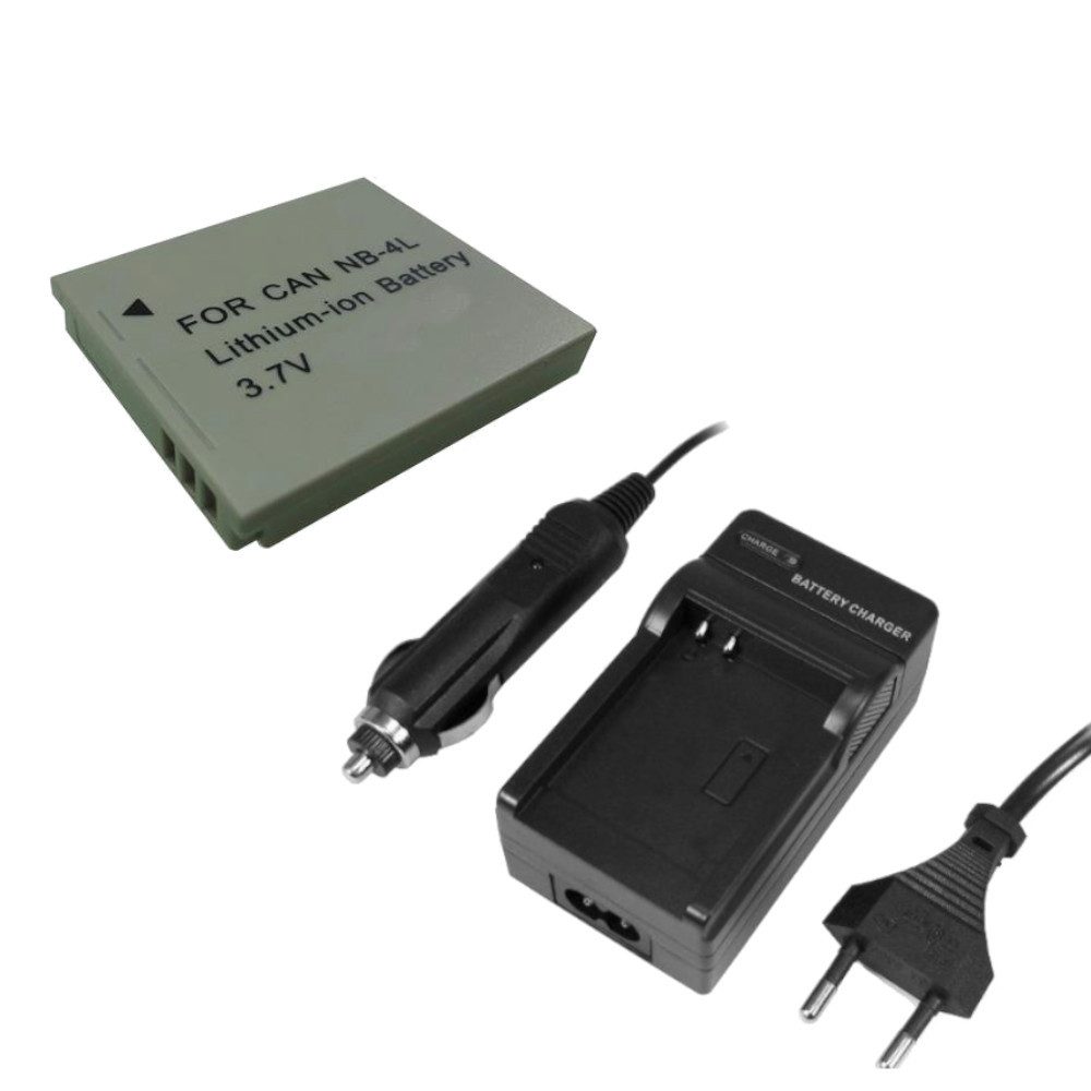 Trade-Shop 2in1 Set passend für Canon Powershot SD500 SD600 SD630 Ladegerät + Kamera-Akku Li-Ion 850 mAh (3,7 V), Für 220V Steckdose und 12V/24V Kfz Zigarettenanzünder