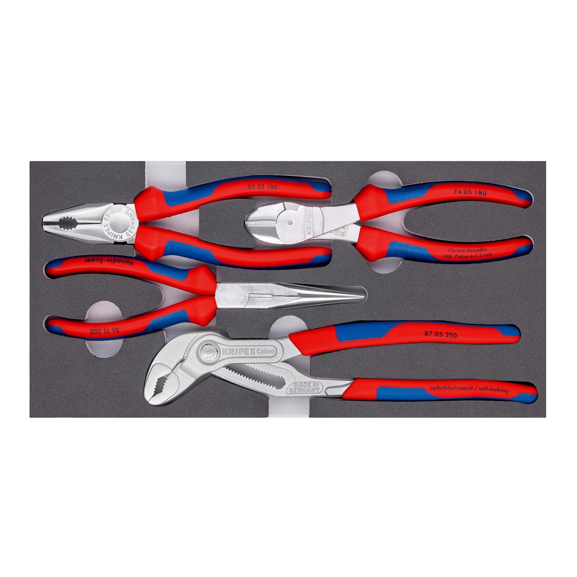 Knipex Zangenset KNIPEX 00 20 01 V17 Zangen-Set in Schaumstoffeinlage 4-teilig