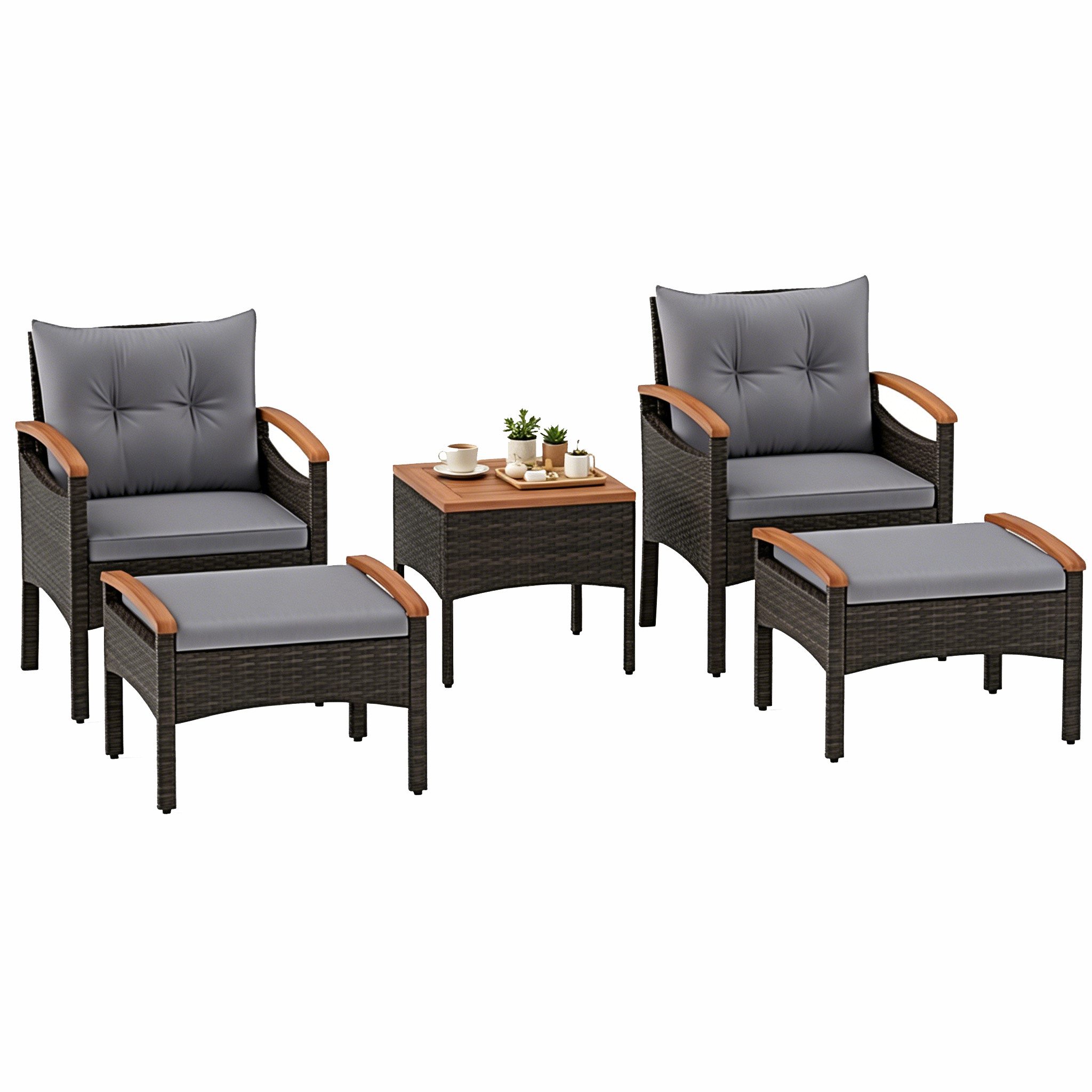 KOMFOTTEU Balkonset Gartenmöbel, (Set, 5-tlg), aus PE-Ratten, mit Rattentisch