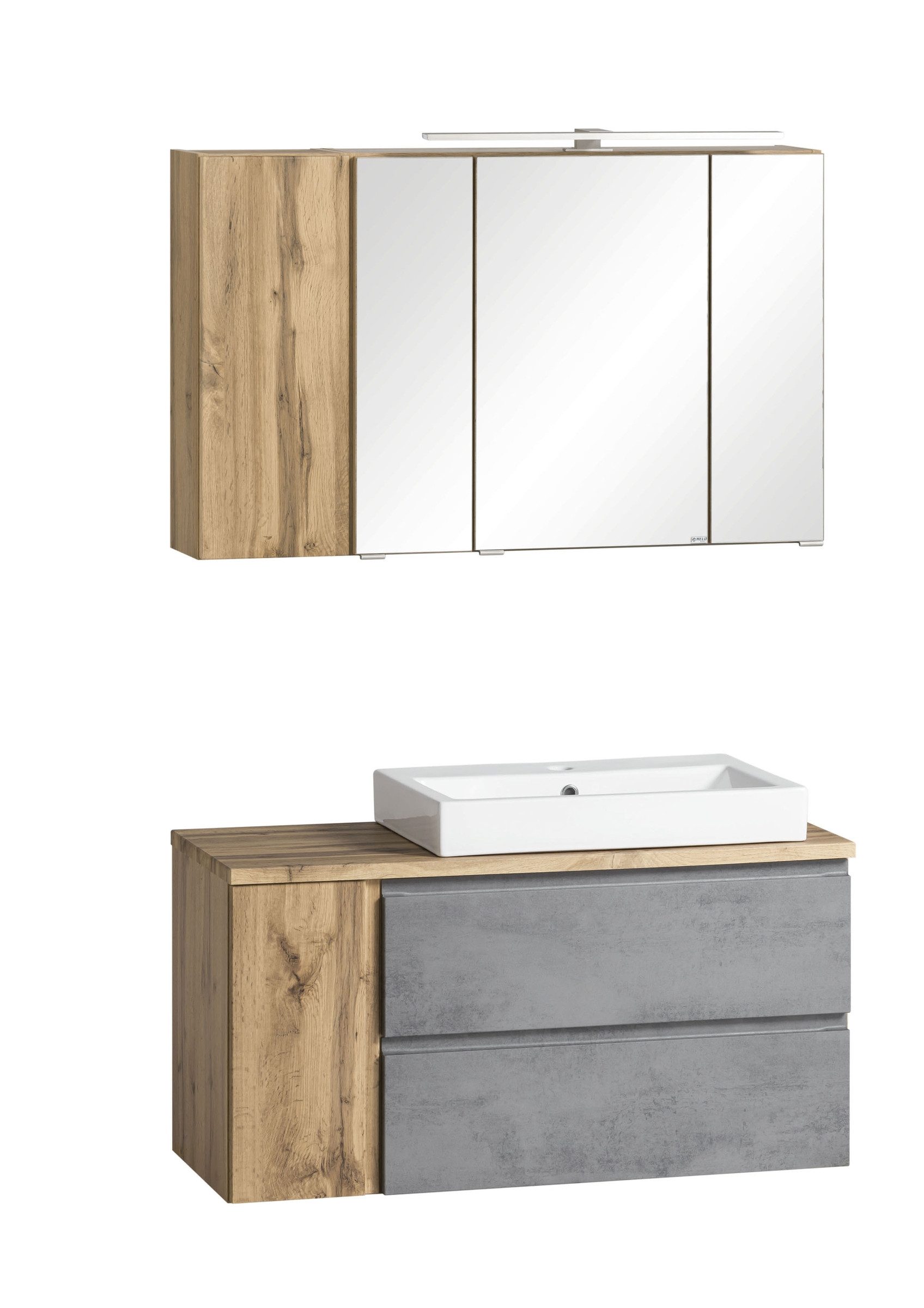 HELD MÖBEL Badmöbel-Set (2-tlg) in Betongrau / Wotaneiche - 105x195x47cm (BxHxT), (2-tlg)