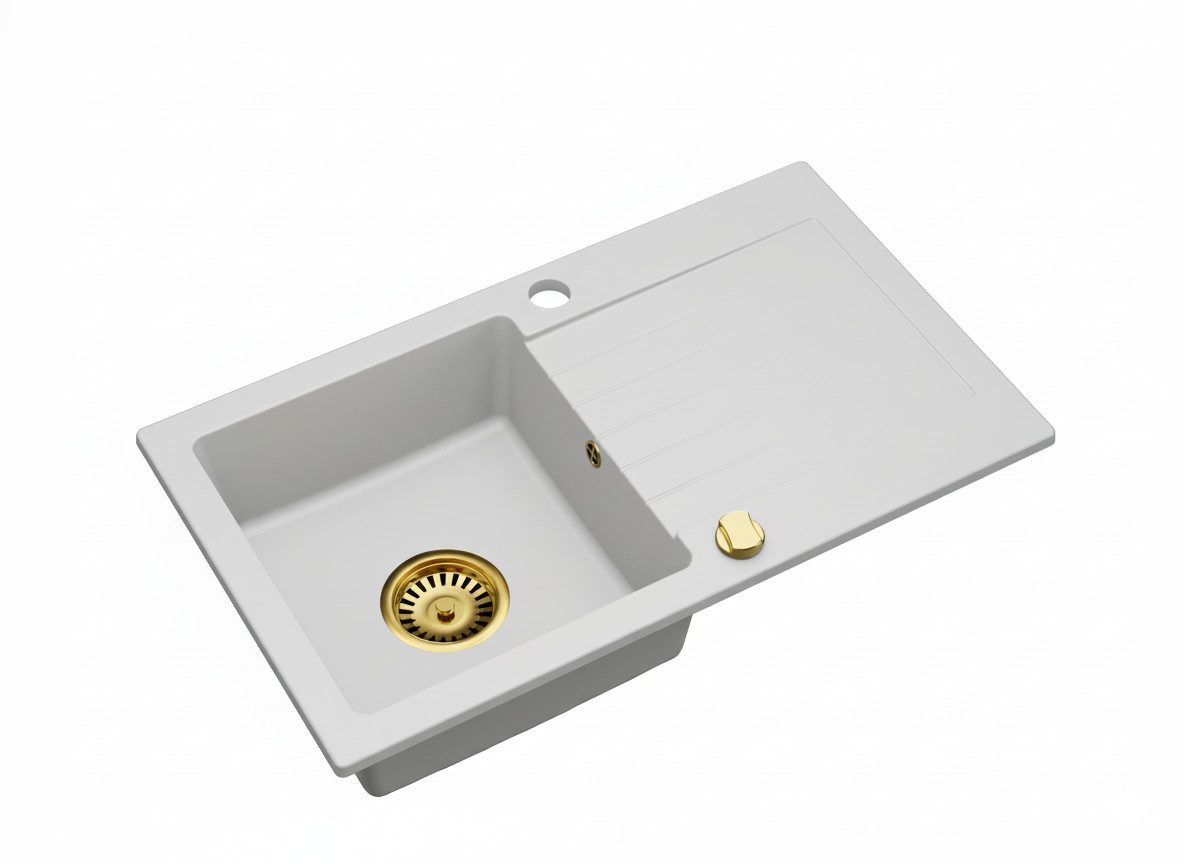 Faizee Möbel Granitspüle Granitspüle Küchenspüle inkl. Siphon Set Gold Einbauspüle 75x45, Rechteck, 75/45 cm