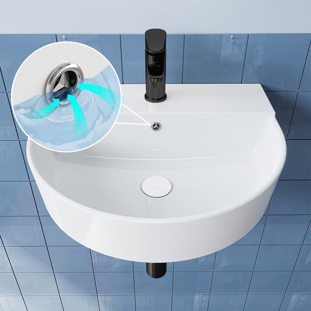 HOROW Waschbecken Aufsatzwaschbecken Waschtisch Handwaschbecken Klein Keramik (Halbkreis 50cm Wandhängend, für Gäste WC) – Bild 4 von 5