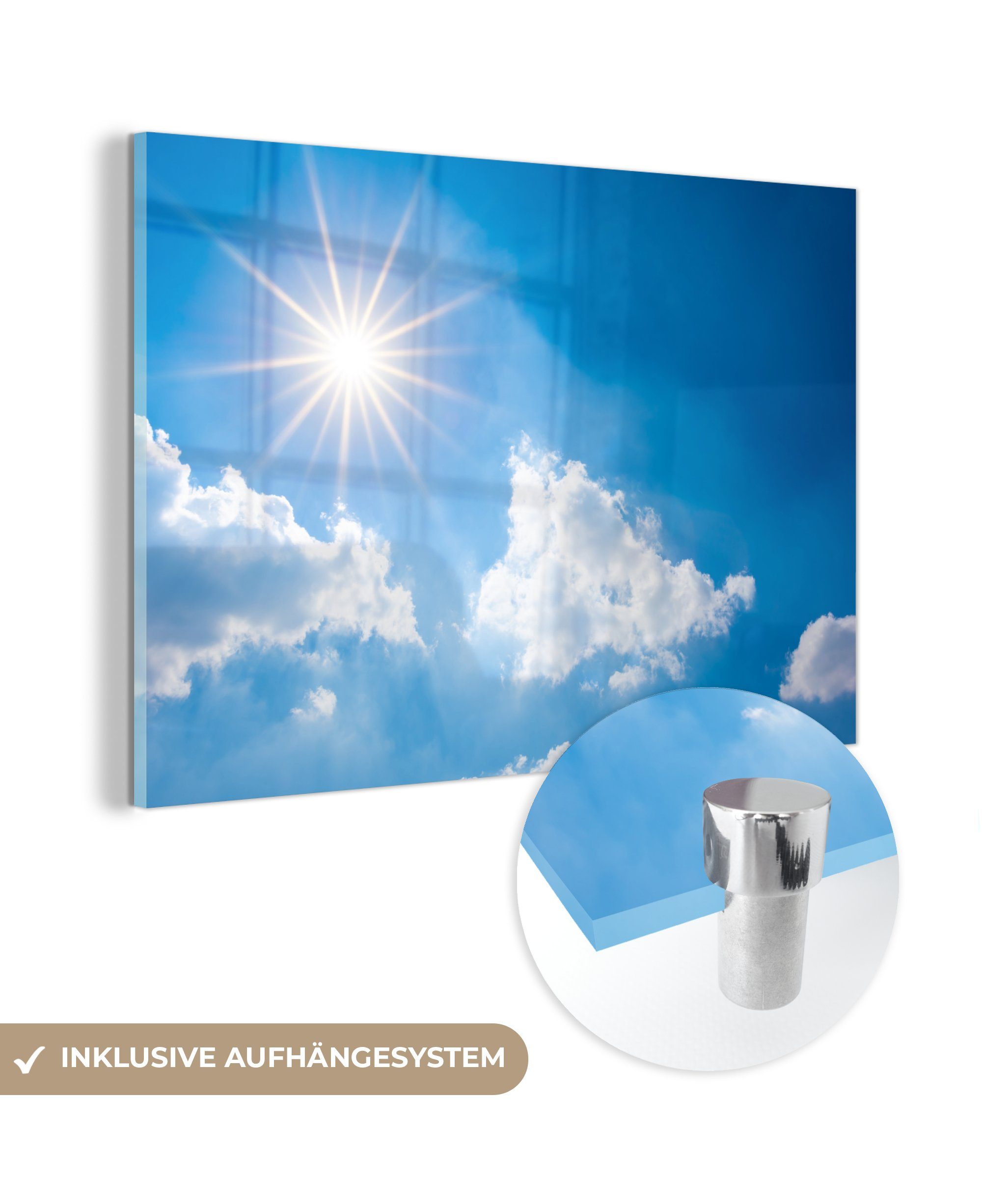 MuchoWow Acrylglasbild Sonne - Wolken - Sommer, (1 St), Acrylglasbilder Wohnzimmer & Schlafzimmer