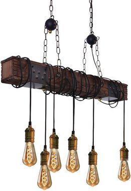 ZMH Pendelleuchte Vintage Hängelampe Esszimmer Holz 6 Flammige Pendellampe, LED wechselbar