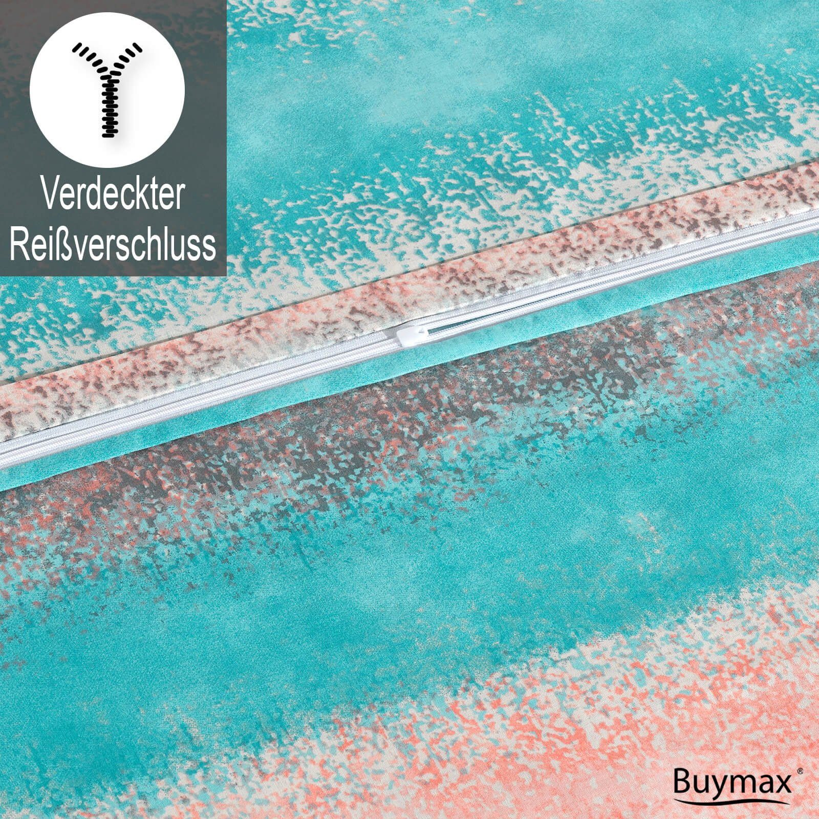 Buymax Bettwäsche Belissim, Renforcé, 100% Baumwolle, Renforce: 100% Baumwolle, 2 teilig, 135x200 cm, mit Reißverschluss, Streifen, gestreift, Rose-Türkis – Bild 4 von 5