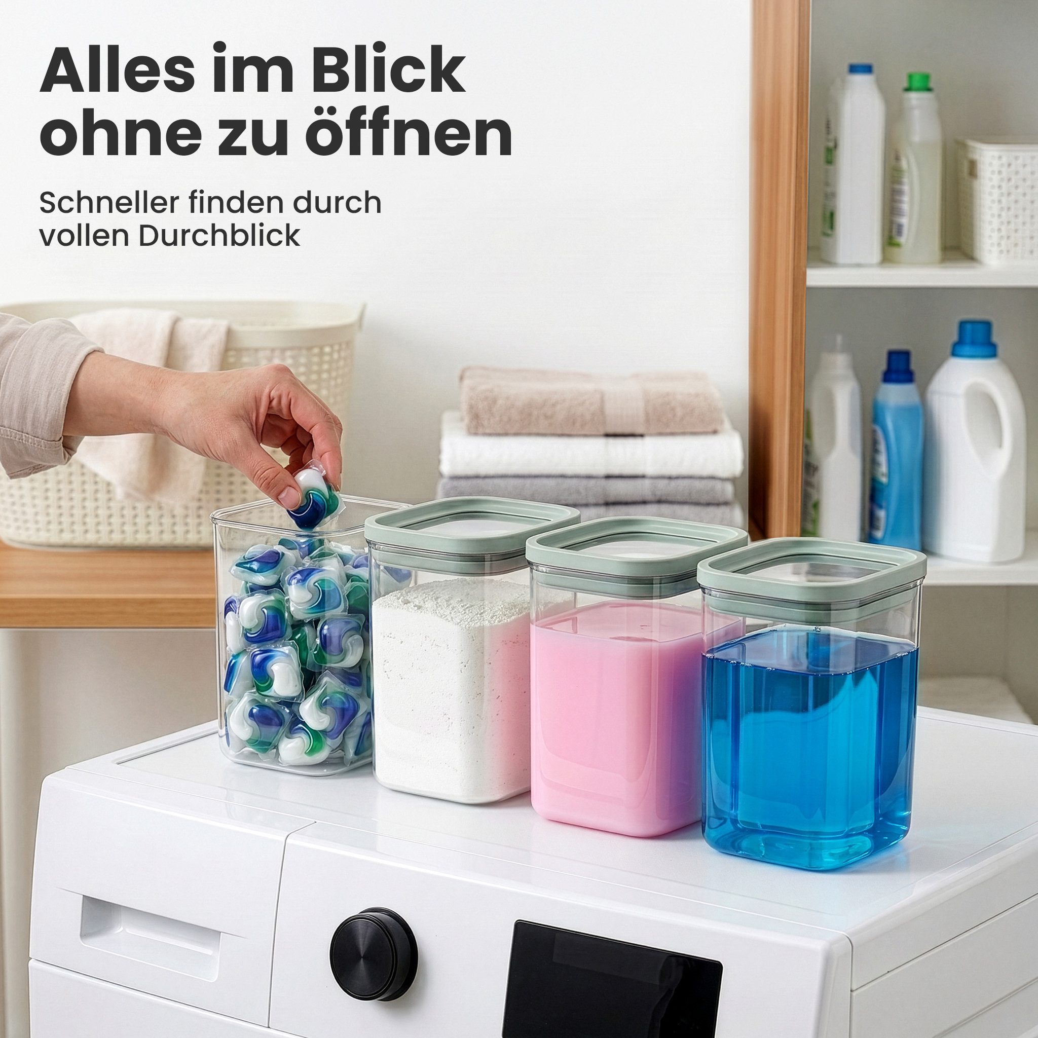 Lemontree Aufbewahrungsdose Waschmittel Aufbewahrung Glas - Luftdichter Silikonverschluss (Glasbehälter mit Deckel Vorratsgläser Waschpulver Aufbewahrungsbox), Bruchsicher, Borosilikatglas Spülmaschinenfest -Stapelbar & Nachhaltig