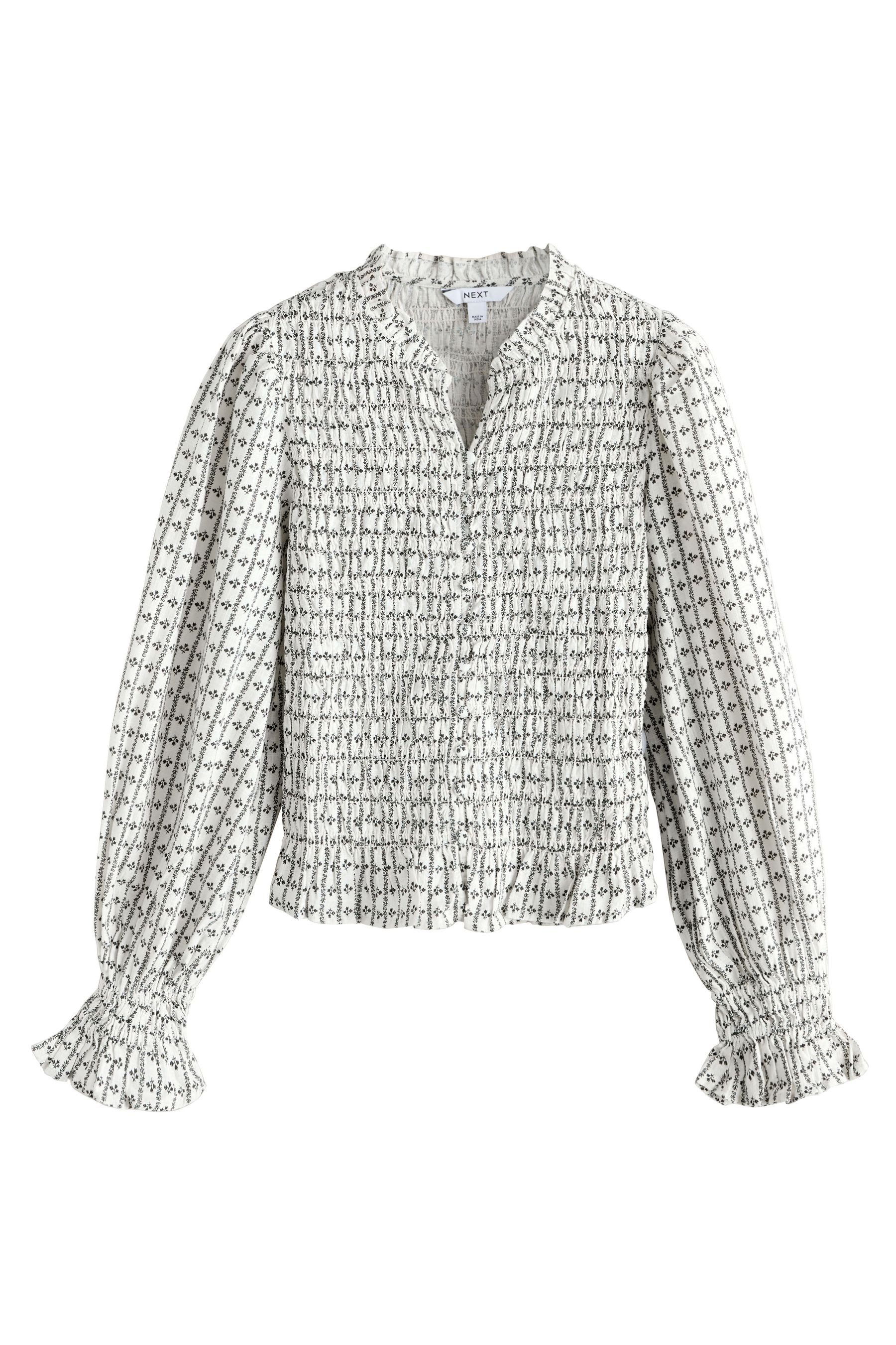 Next Langarmbluse Langärmelige, gesmokte Bluse mit Knopfleiste (1-tlg) günstig online kaufen