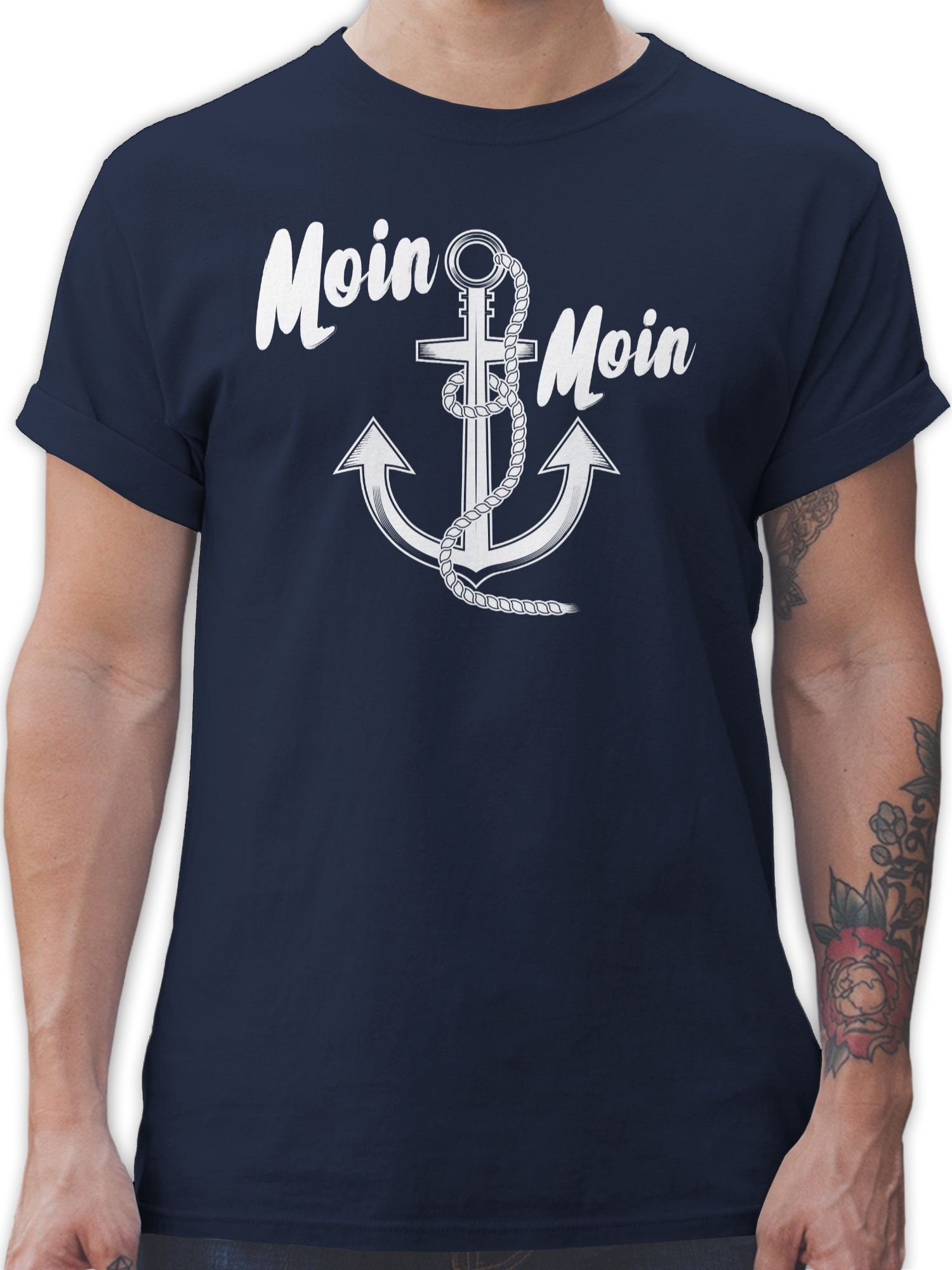 Shirtracer T-Shirt Moin Moin Anker Sprüche Statement 1 Navy Blau
