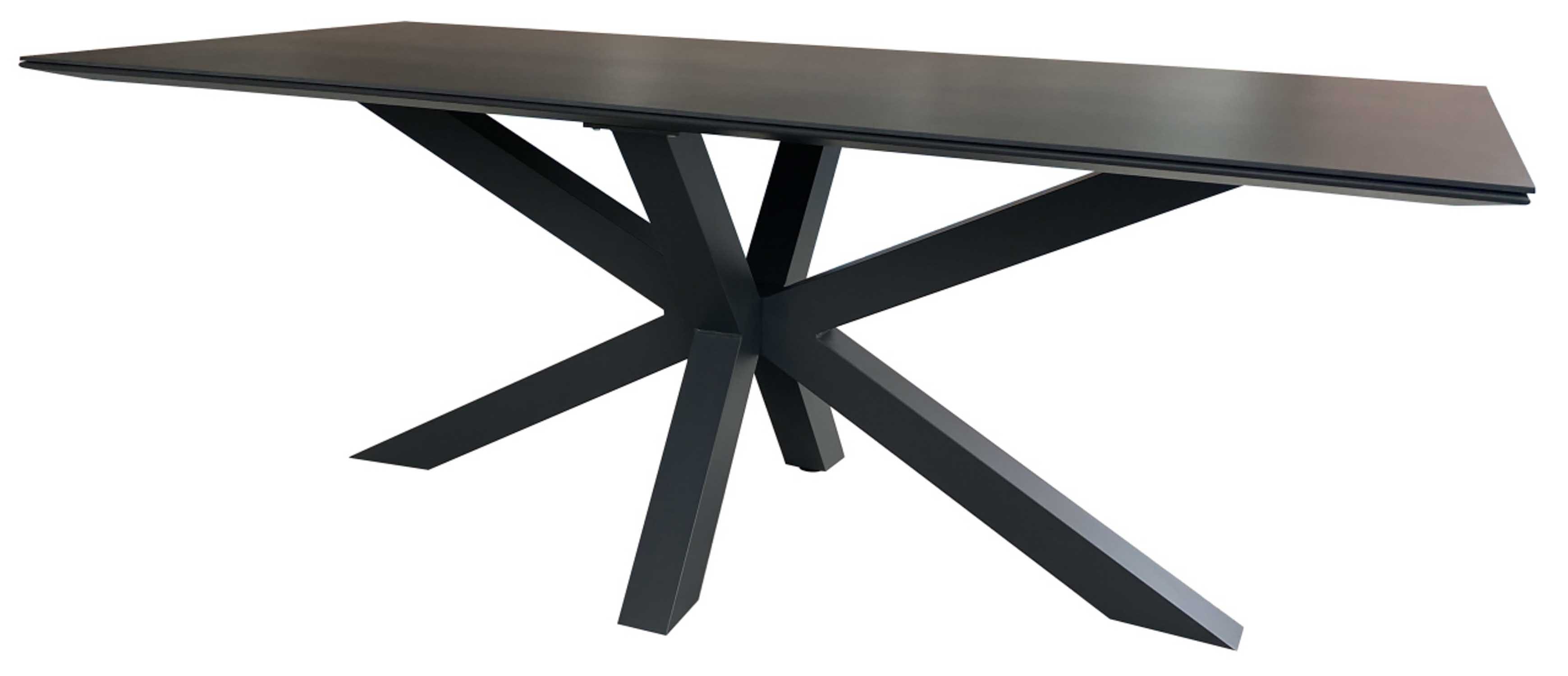 MR.DEKO Gartentisch Malaga 200x90 cm Aluminium Keramik dunkelgrau Tisch Outdoor (Mit X-Gestell & Keramik-Tischplatte – stilvoller Esstisch für Outdoor, 1-St), Keramik Tischplatte, kratzfest, wetterfest & Höhe anpassbar