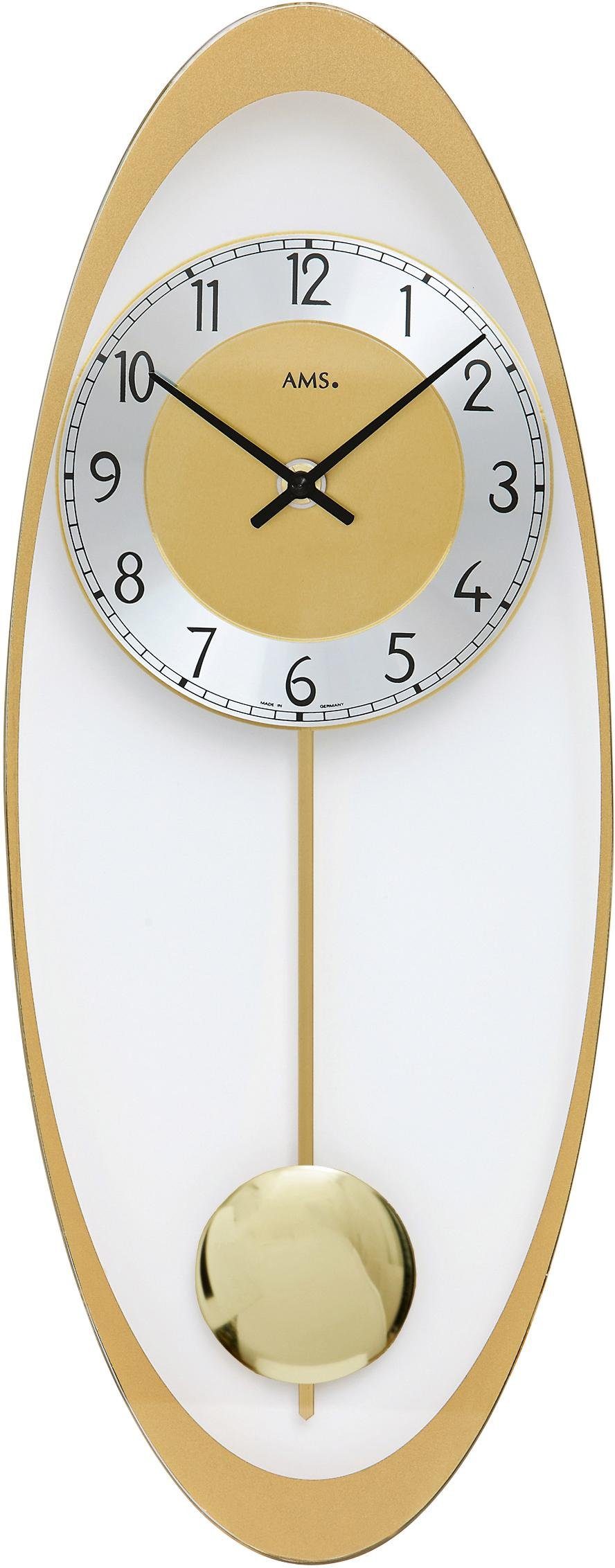 AMS Pendelwanduhr W7417 (Quarzuhr,Glasgehäuse,Esszimmer,Wohnzimmer,Made in günstig online kaufen