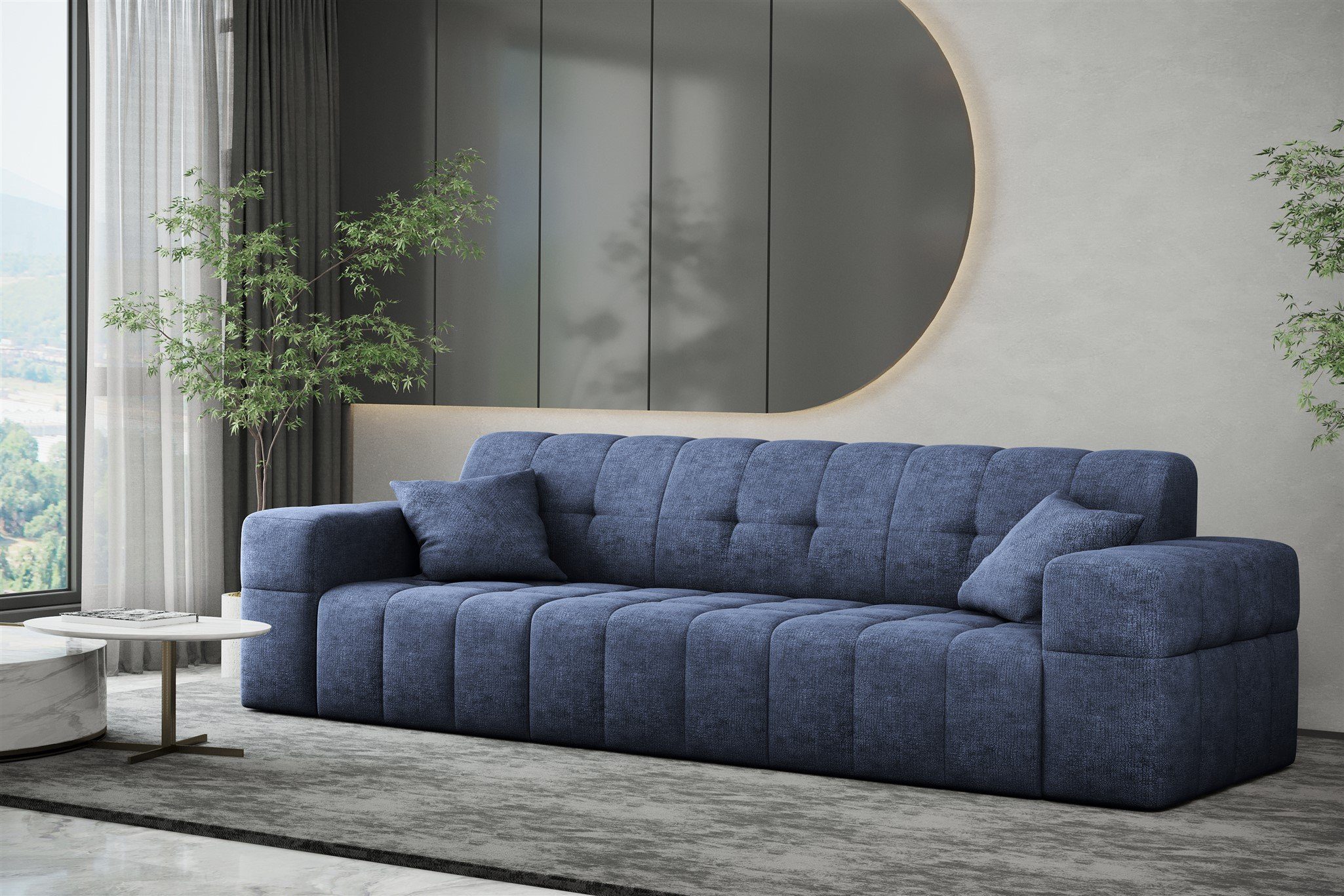 Fun Möbel Sofa Sofa Designer-Sofa NANCY 3-Sitzer in Stoff Harmony, Rundumbezug Marineblau