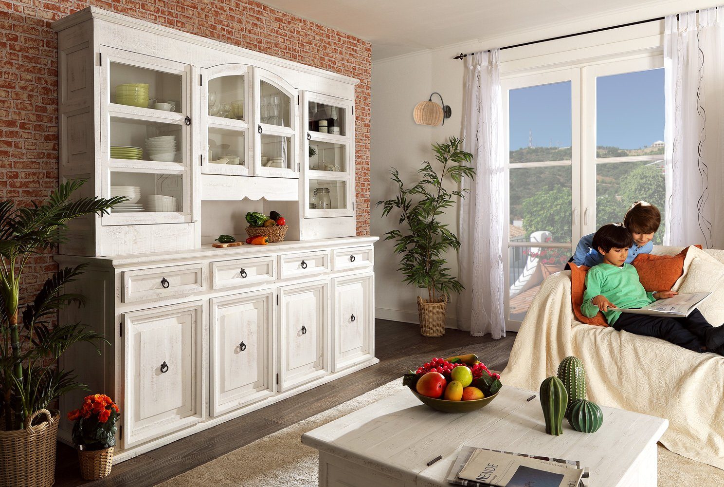 1a Direktimport Küchenbuffet Buffet Anrichte MEXICO - Pinie weiß antik - Landhaus Shabby Chic
