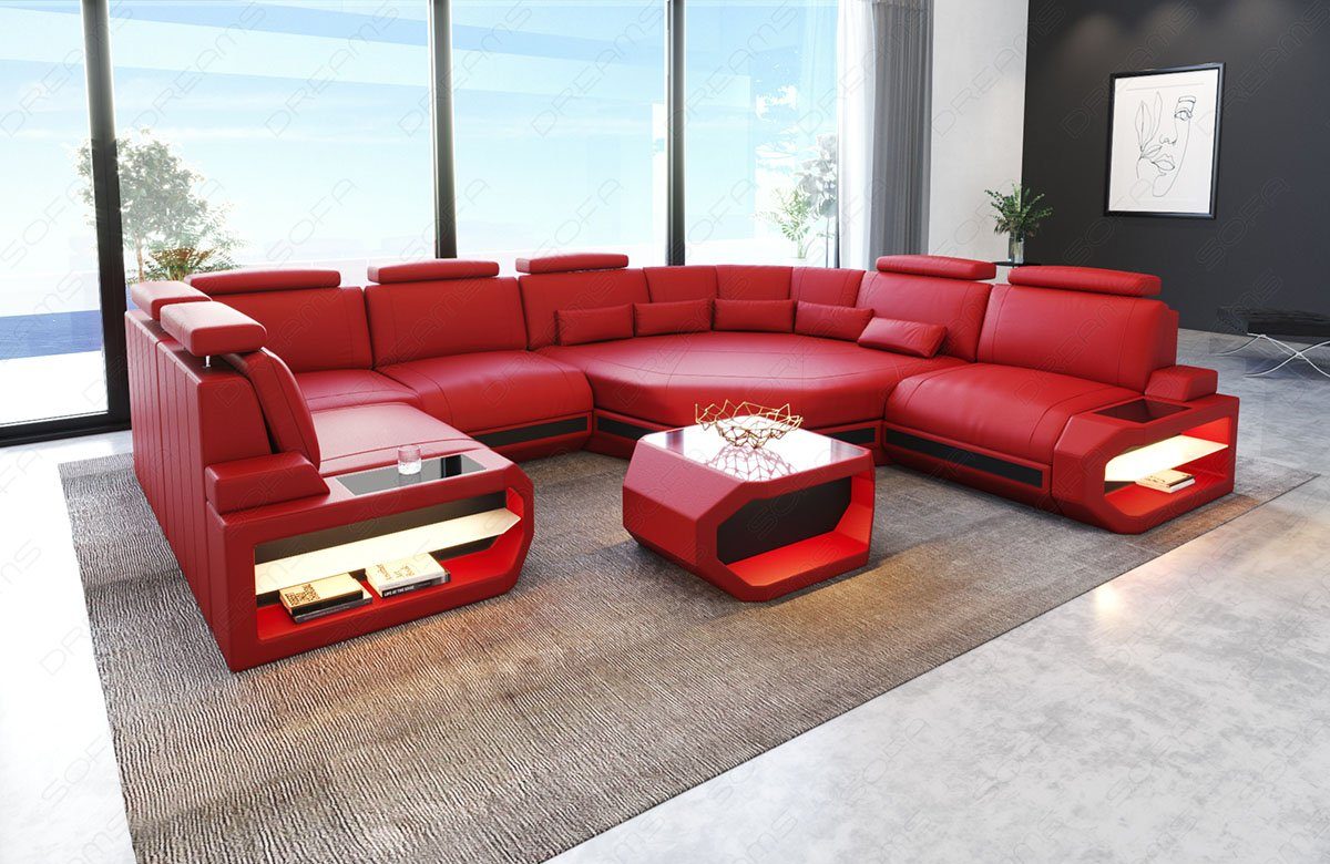 Sofa Dreams Wohnlandschaft Asti Mini, Couch, kleines U Form Ledersofa mit  LED, Designersofa