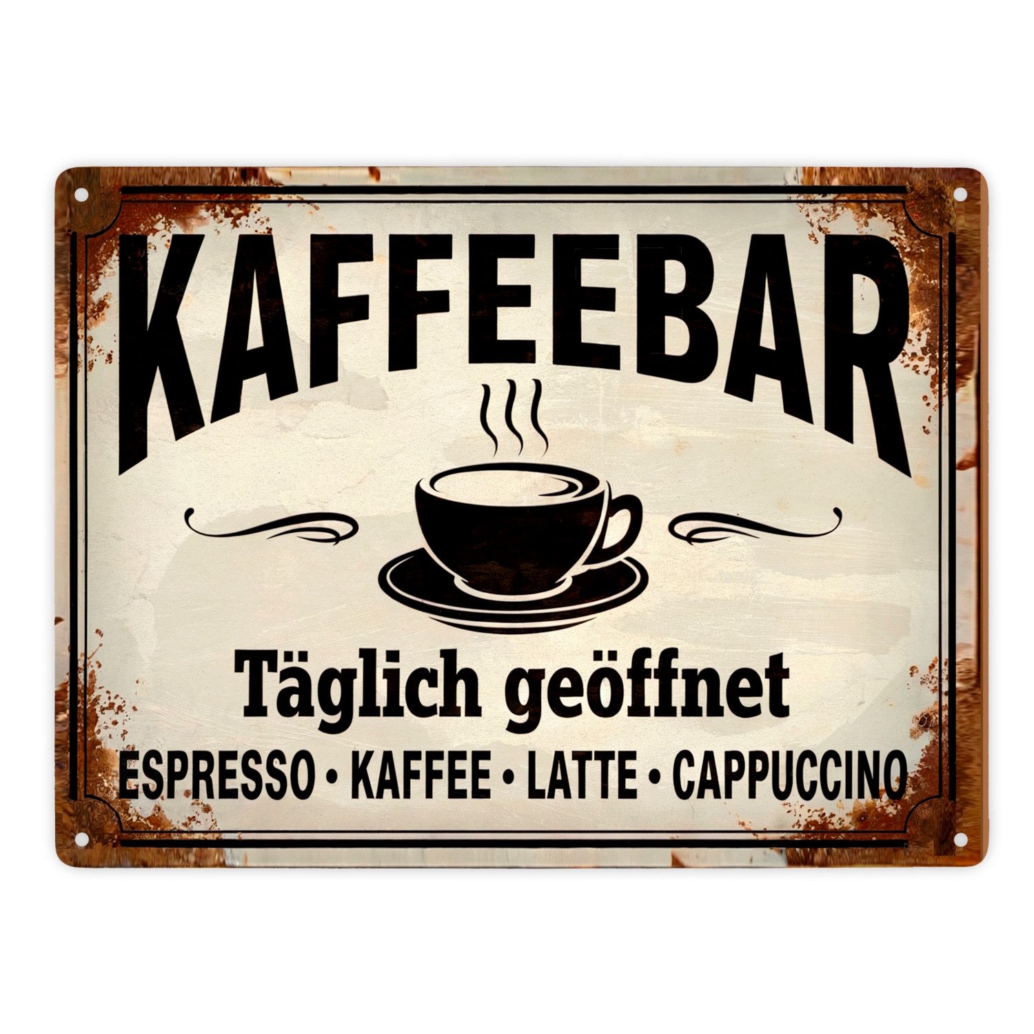 speecheese Metallschild Kaffeebar Metallschild XXL in 28x38 cm im Vintage-Stil