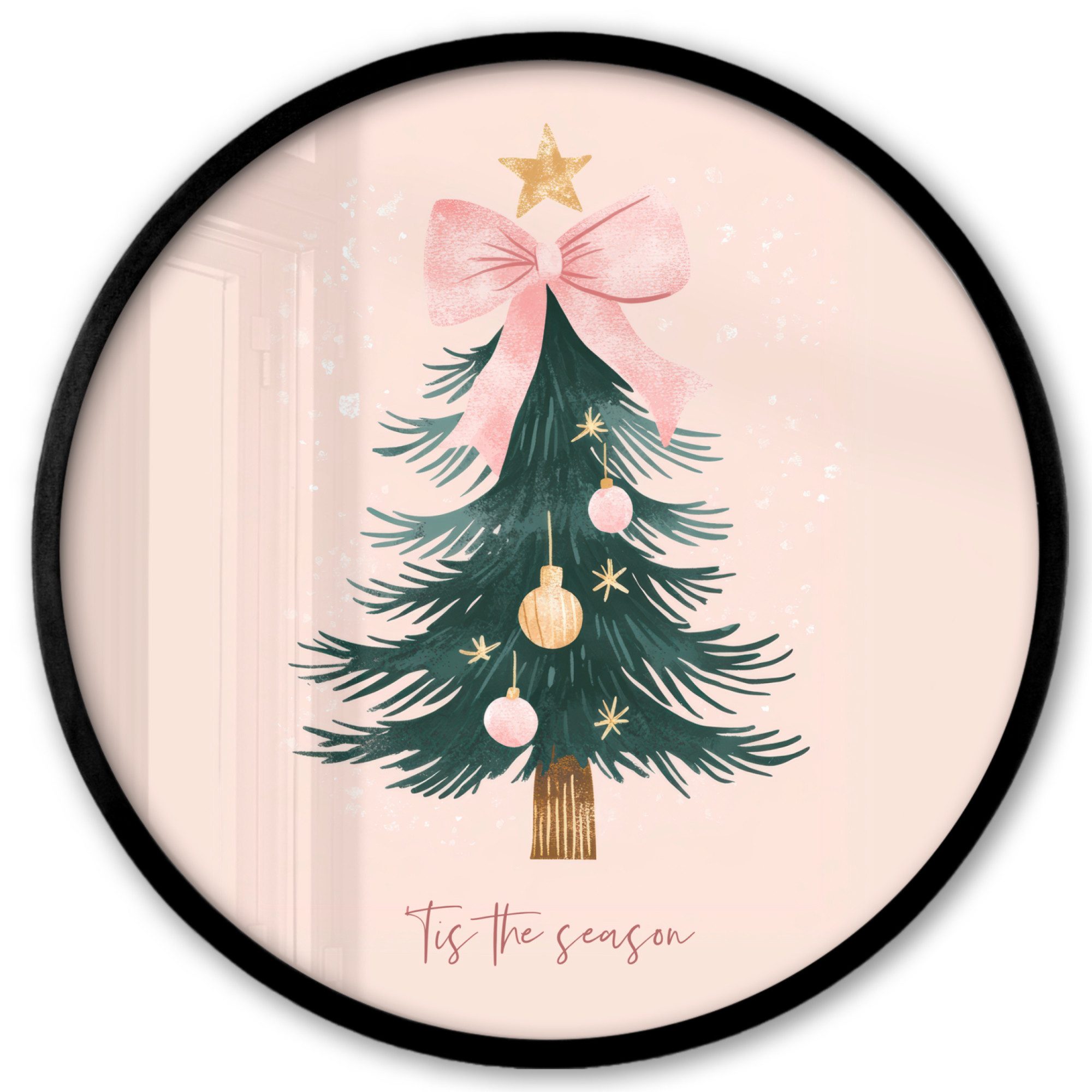 MuchoWow Poster Rund - Weihnachtszeit - Weihnachtsbaum - Rosa, (1 St), Runde Wandbilder, Deko für Wohnzimmer und Schlafzimmer, 40x40 cm