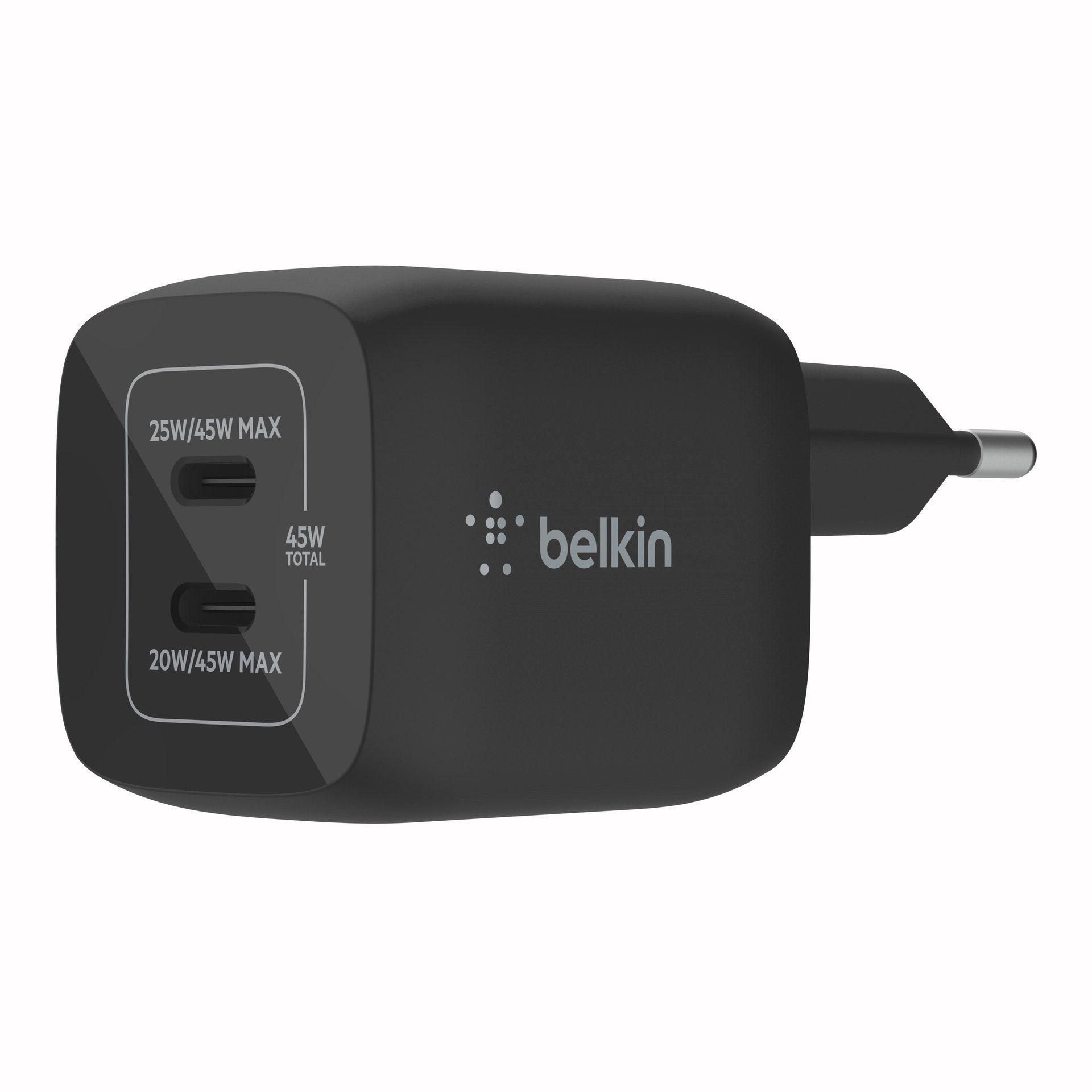Belkin BoostCharge Pro 45 Watt Dual USB-C GaN Charger USB-Ladegerät (Ladegerät mit 2x USB-C Anschlüssen (Laptops, Tablets, Smartphones)