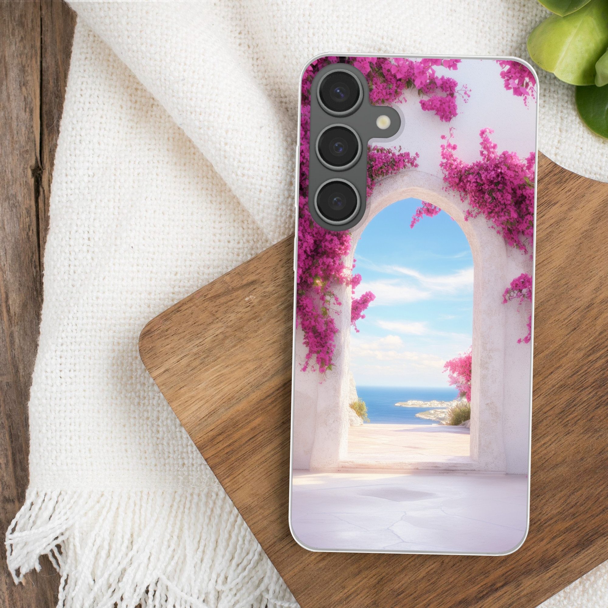 MuchoWow Handyhülle für Samsung Galaxy S24 Plus Meer - Rosa - Blumen - Tor, Phone Case, Silikon, Schutzhülle Dünn
