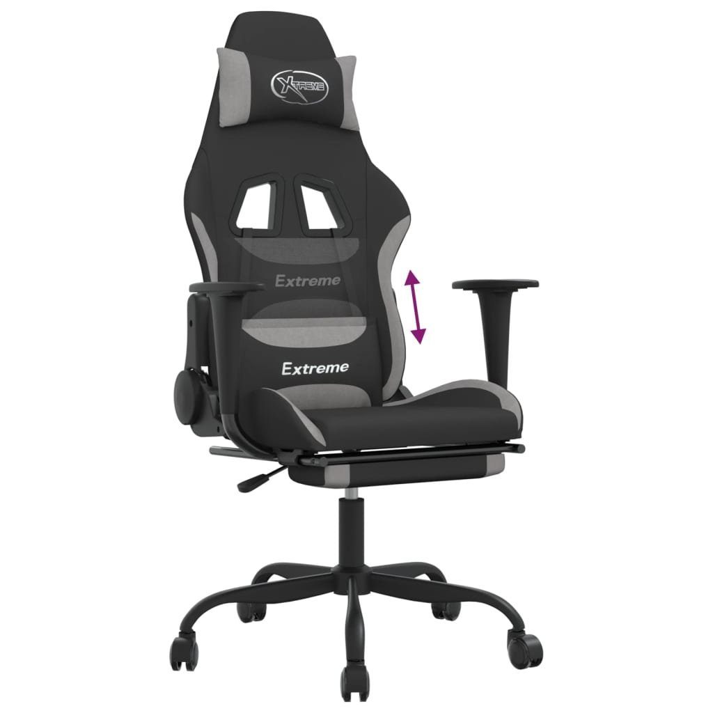 vidaXL Gaming-Stuhl Gaming-Stuhl mit Fußstütze Stoff Schwarz Schwarz Hellgrau Hellgrau  und | St) Schwarz Hellgrau und und (1