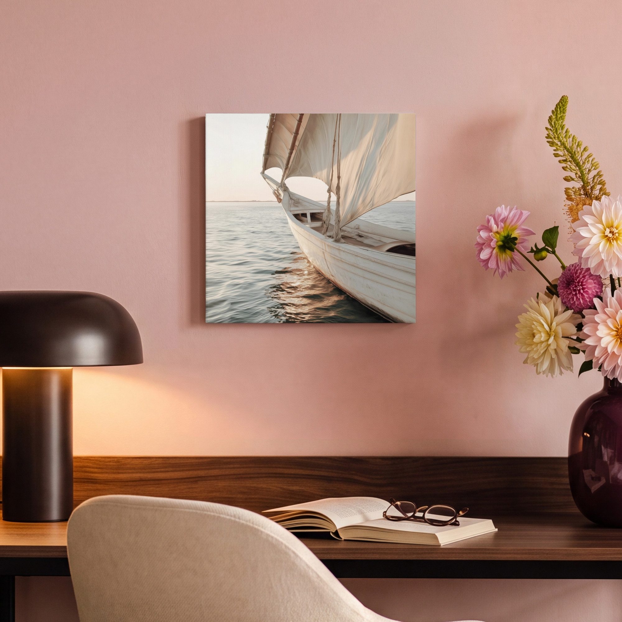 OneMillionCanvasses® Leinwandbild Segelboot - Meer - Beige - Sonne, Fotodruck (1 St), Wandbild, Deko Schlafzimmer Wohnzimmer Flur 20x20 cm – Bild 4 von 5